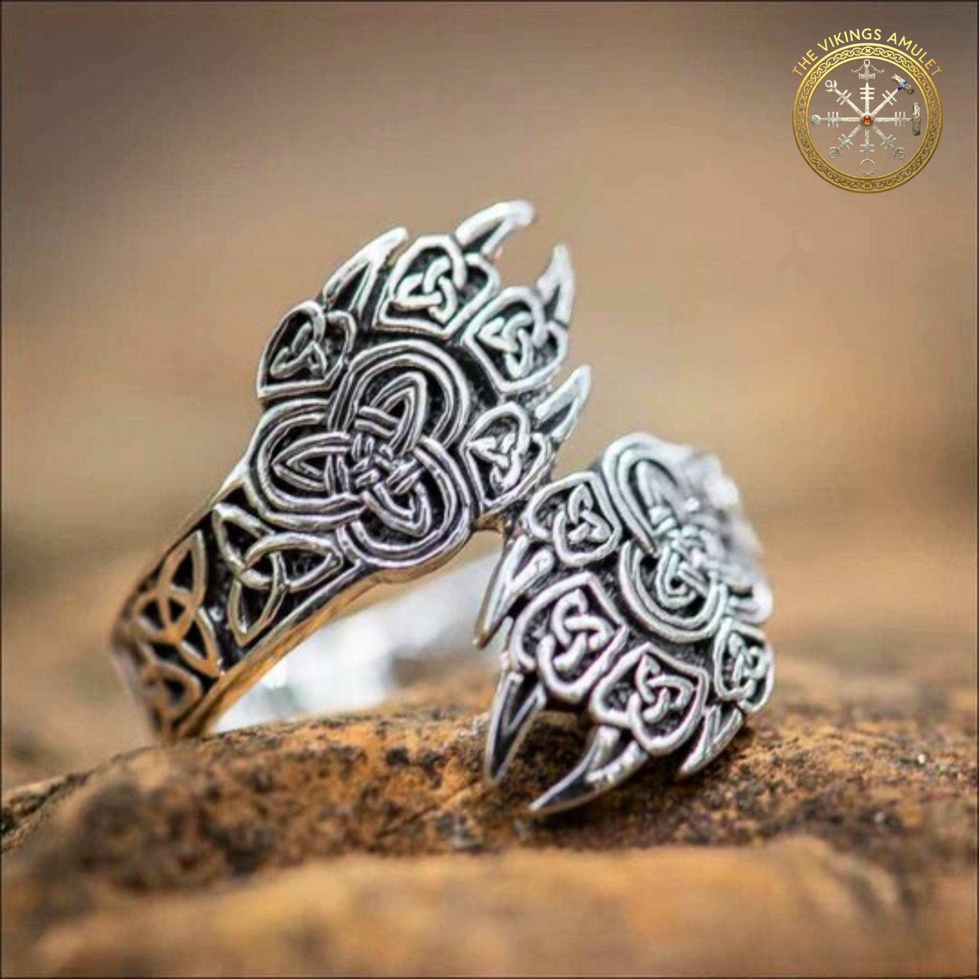 Viking Odin Ring - Sterling Viking Wolf with Runes Ring, Mens Wide Norse Wedding Ring, Braided Odin