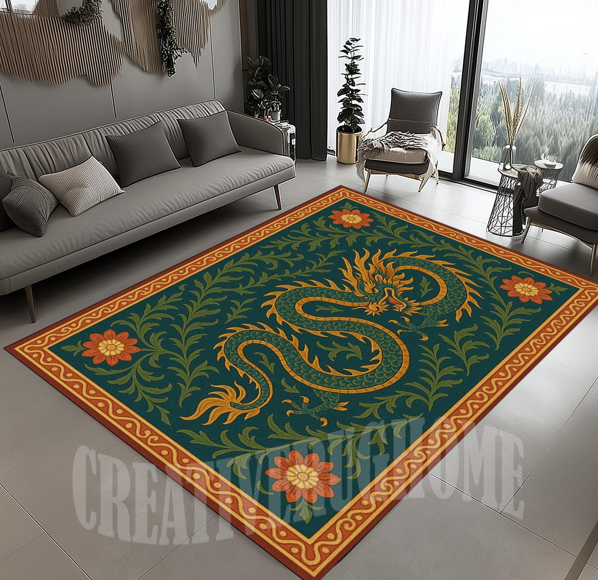 Viking Rug - Viking Dragon Knotwork Rug, Norse Mythology, Celtic Serpent Warrior (40x60cm)