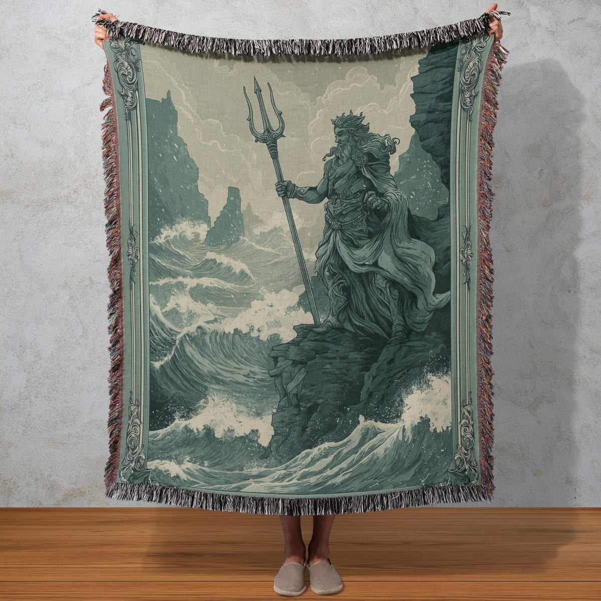Viking Blanket - Epic Viking Warrior 100% Cotton Woven Blanket, Norse Mythology Home Decor Throw