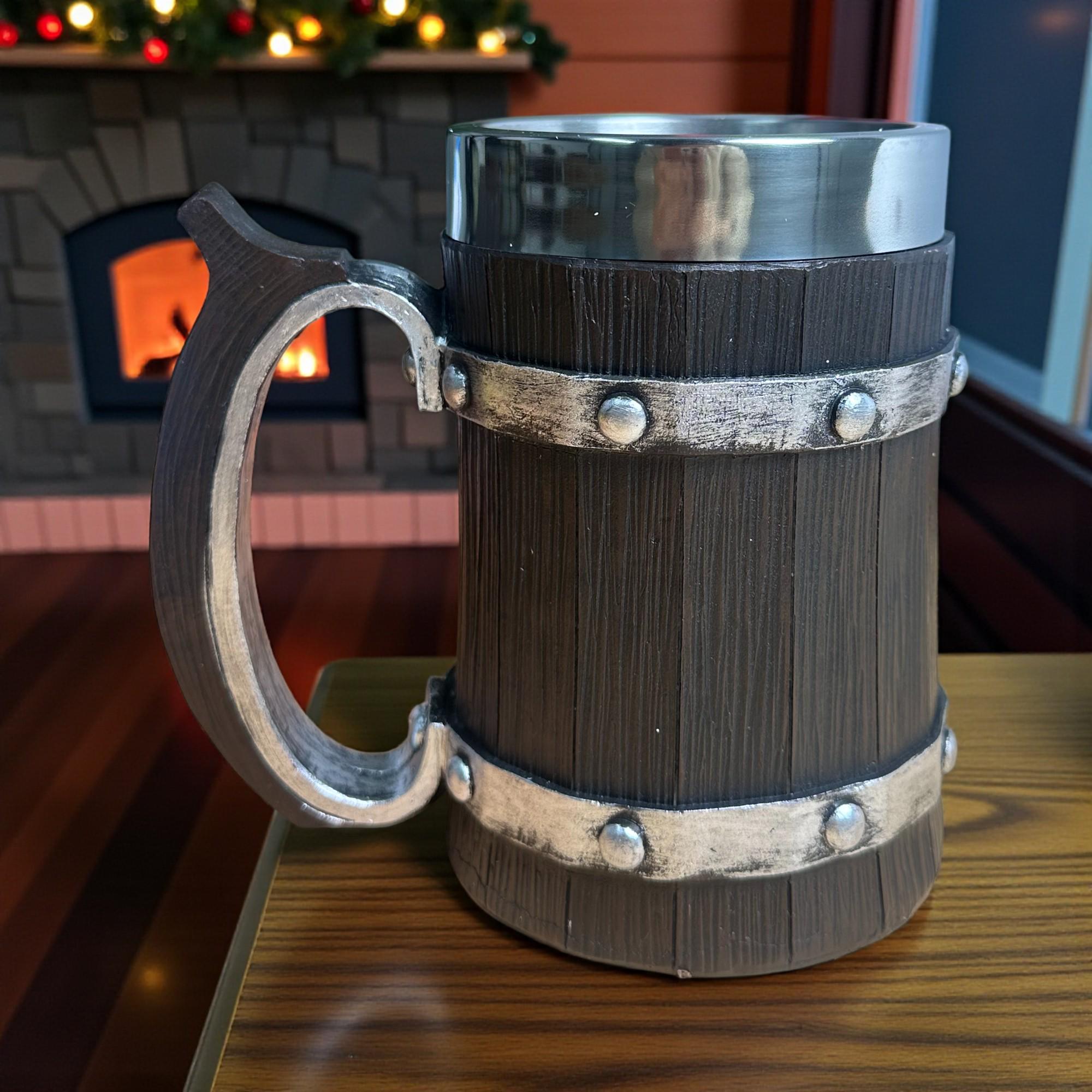 Viking Mug - Viking Axe Handle Beer Mug, Handmade Nordic Warrior Stainless Steel Tankard