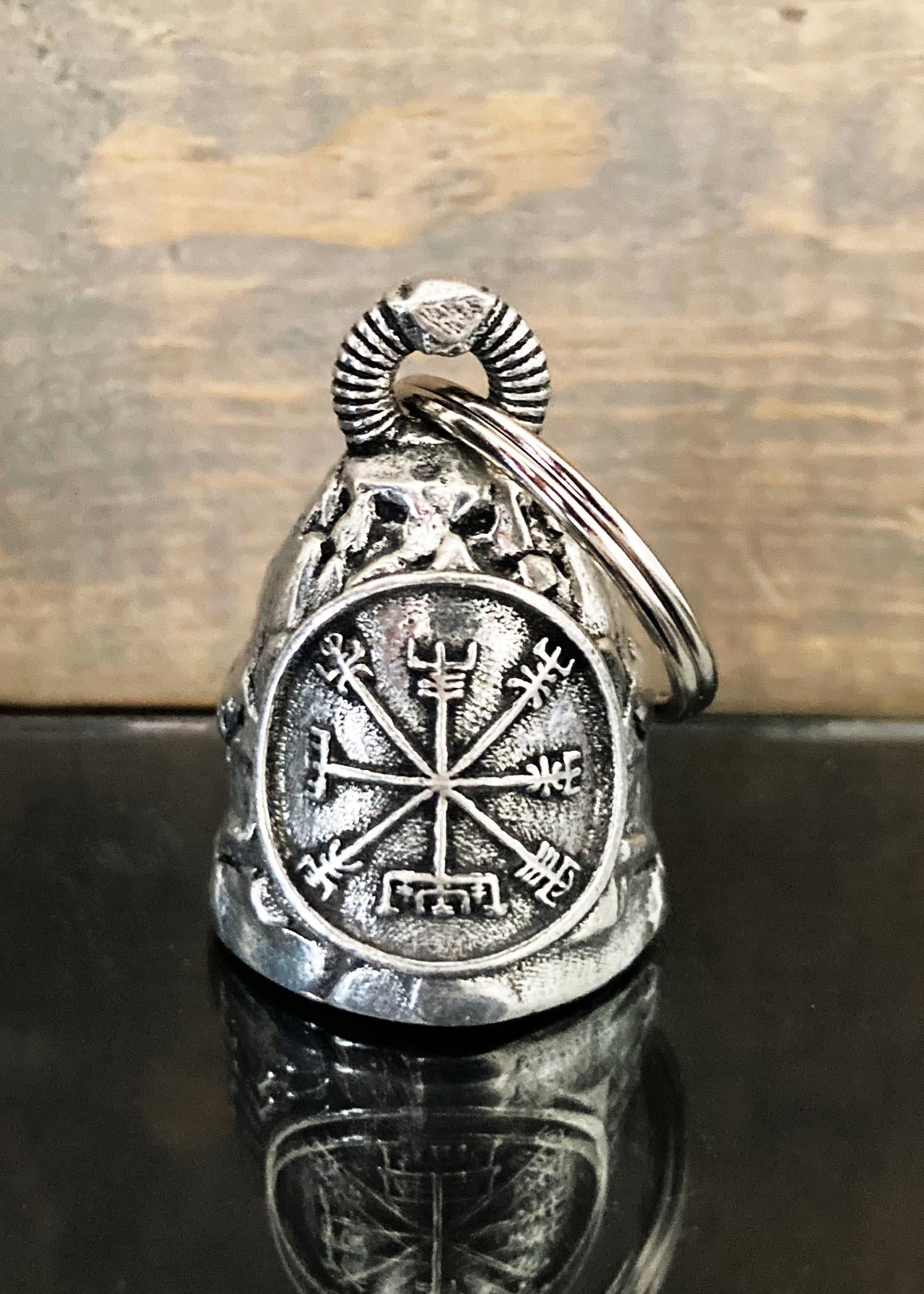 Viking Necklace - Viking Compass Motorcycle Bell, Runic Protection Amulet, Pewter Ride Bell