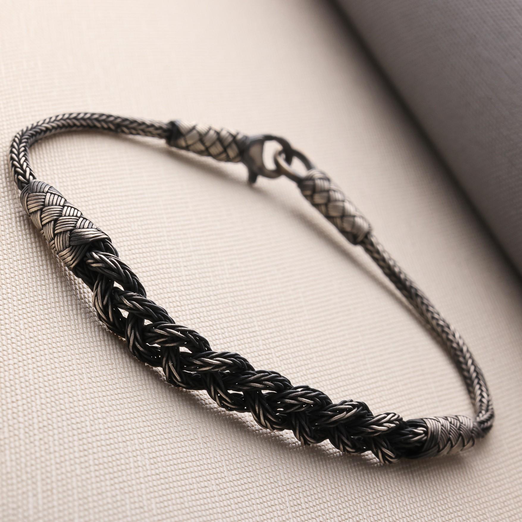Viking Bracelet - 999 Sterling Silver Kazaziye Hand Braided Bracelet Men, Oxidized Woven Celtic