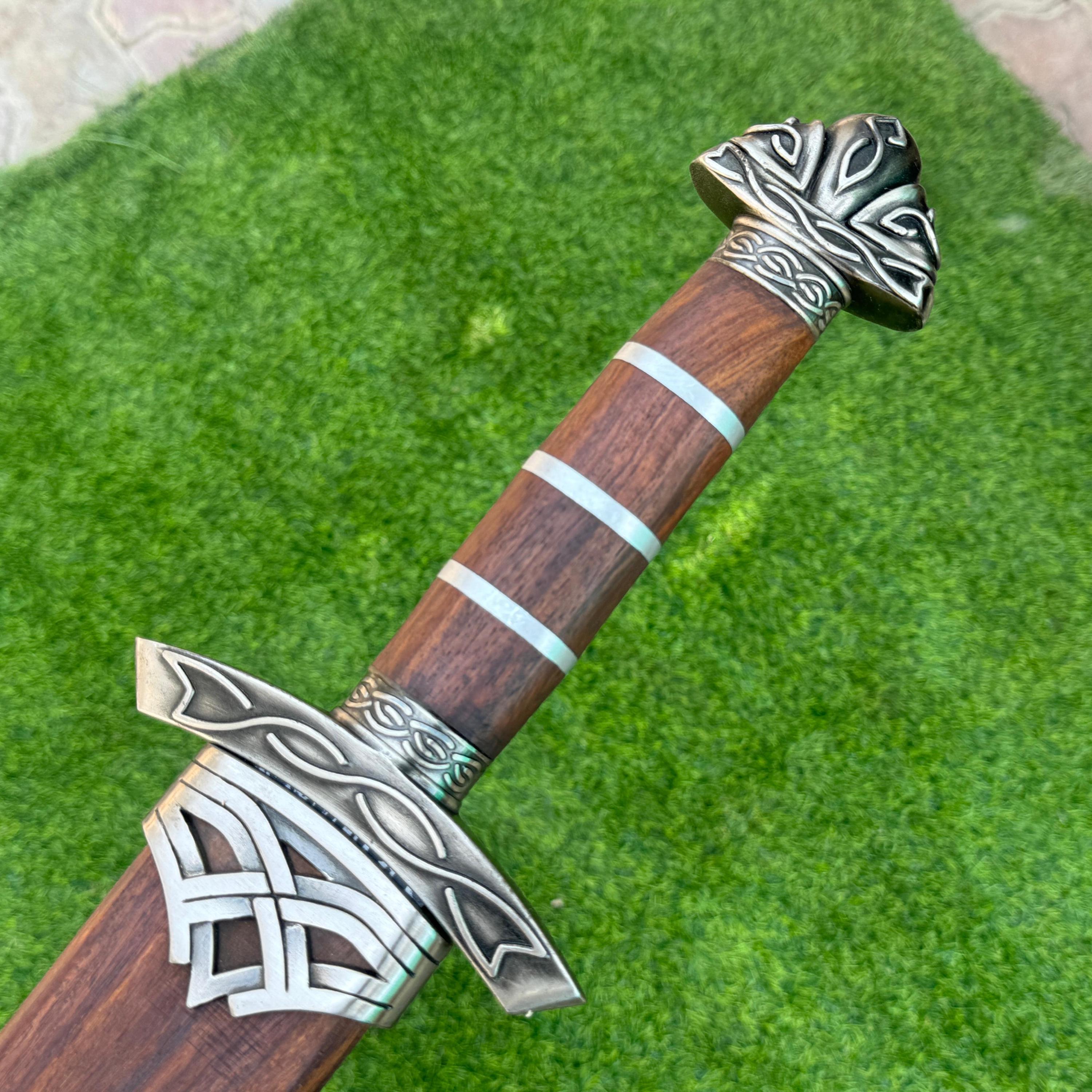Viking Costume & LARP - 36” Damascus Northmen Sword with Scabbard, Handmade Collectible Medieval