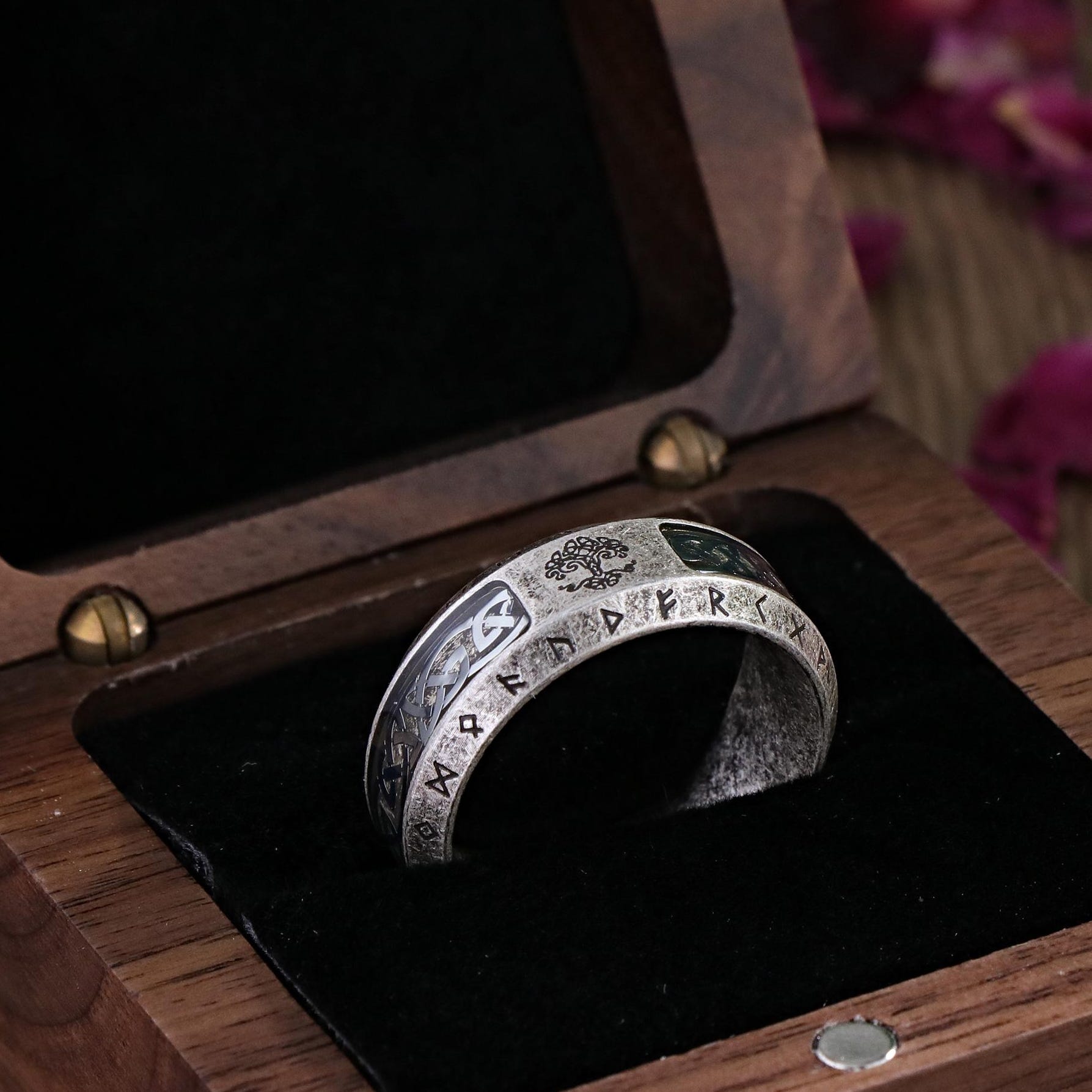 Viking Longship Ring, Oxidized Sterling Silver Band, Ocean Wave Jewelry