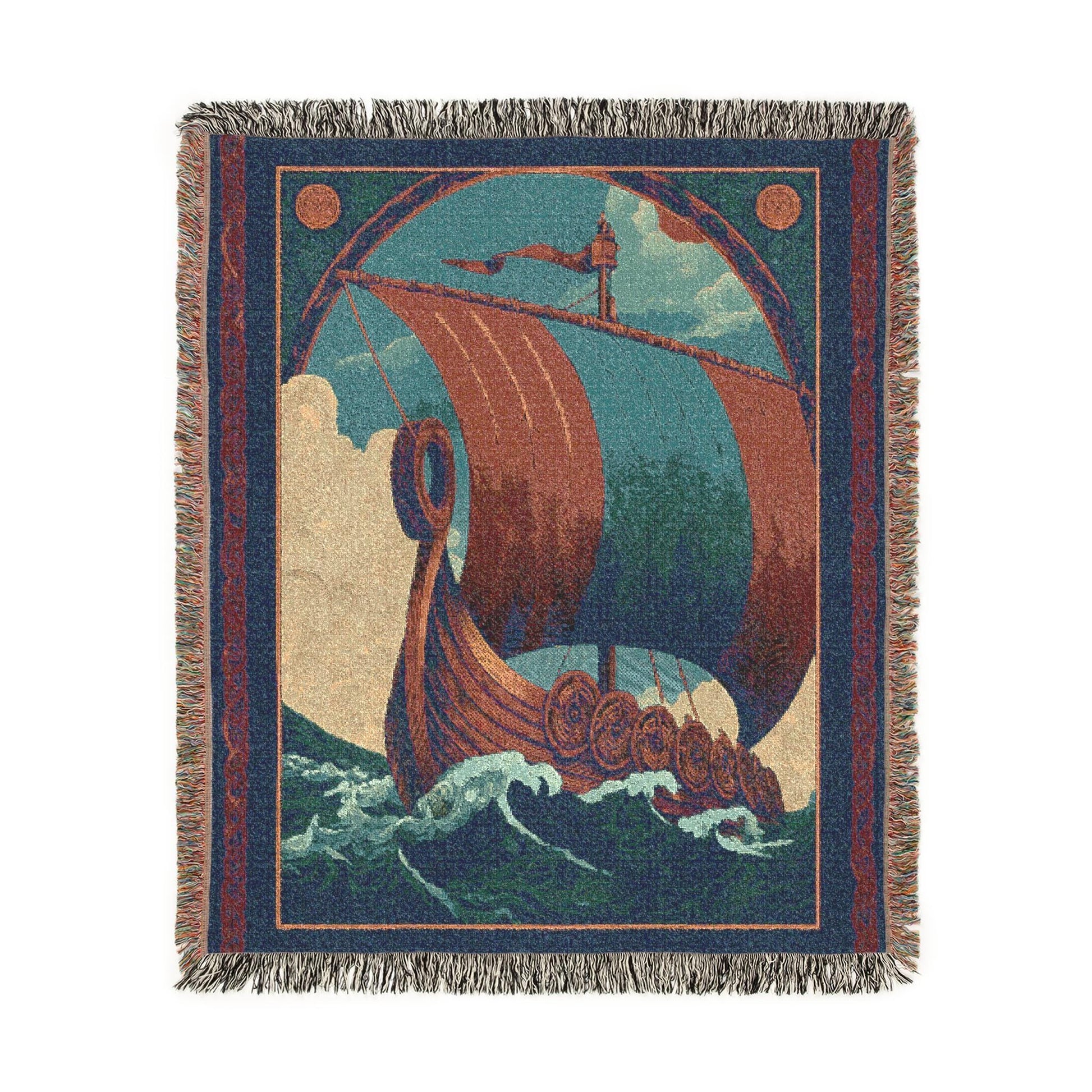 Viking Blanket - Viking Mountain Fjord and Longboat Soft Fleece Blanket - Viking Art Blanket - Gift