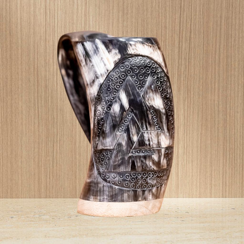 Viking Thor's Hammer Mug - Viking horn-Norse symbol engraved Horn Mugs - Vegvisir, Thor's Hammer
