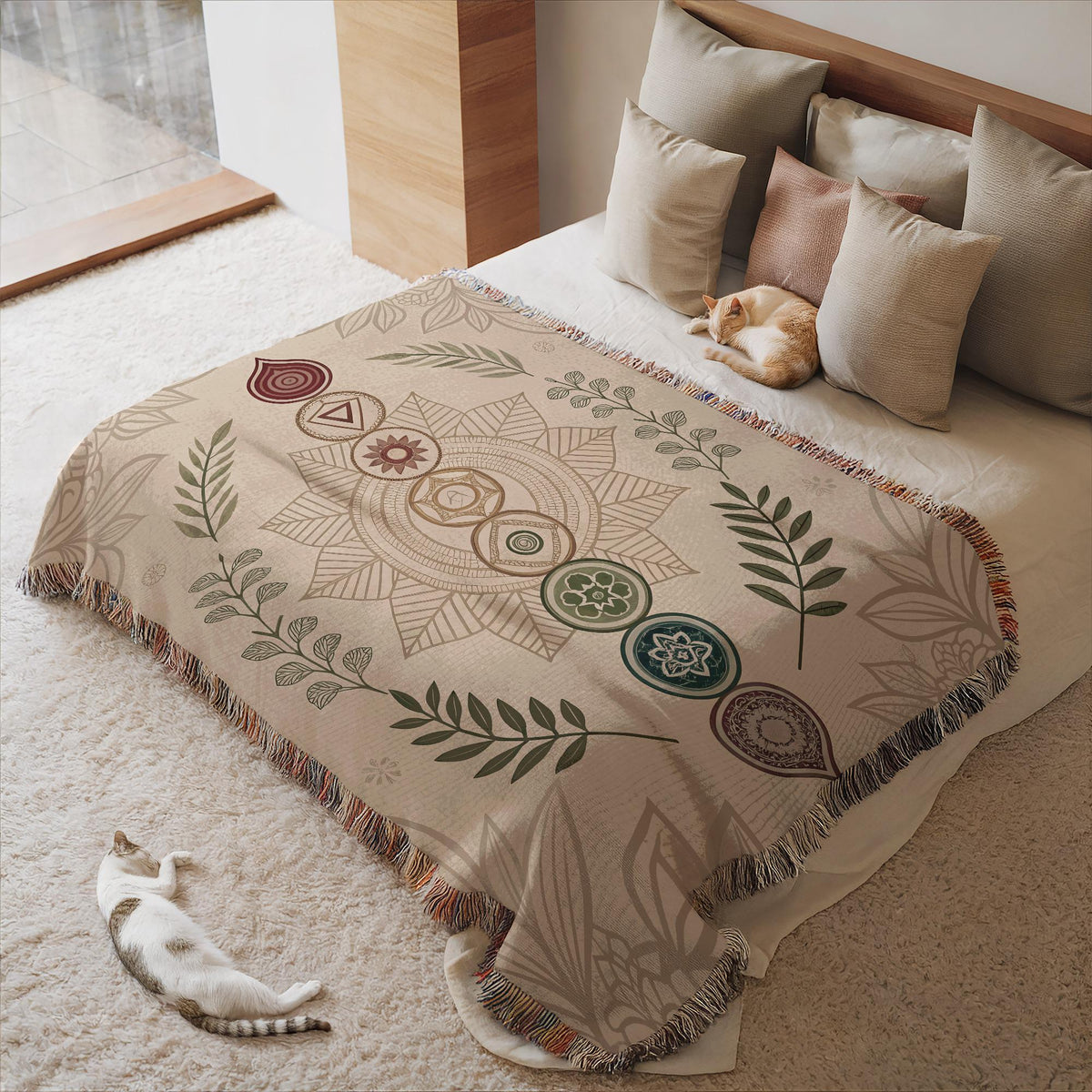 Viking Wolf Blanket - Viking Woven Blanket, Fenrir Wolf Decor, Norse Runes, Scandinavian Art