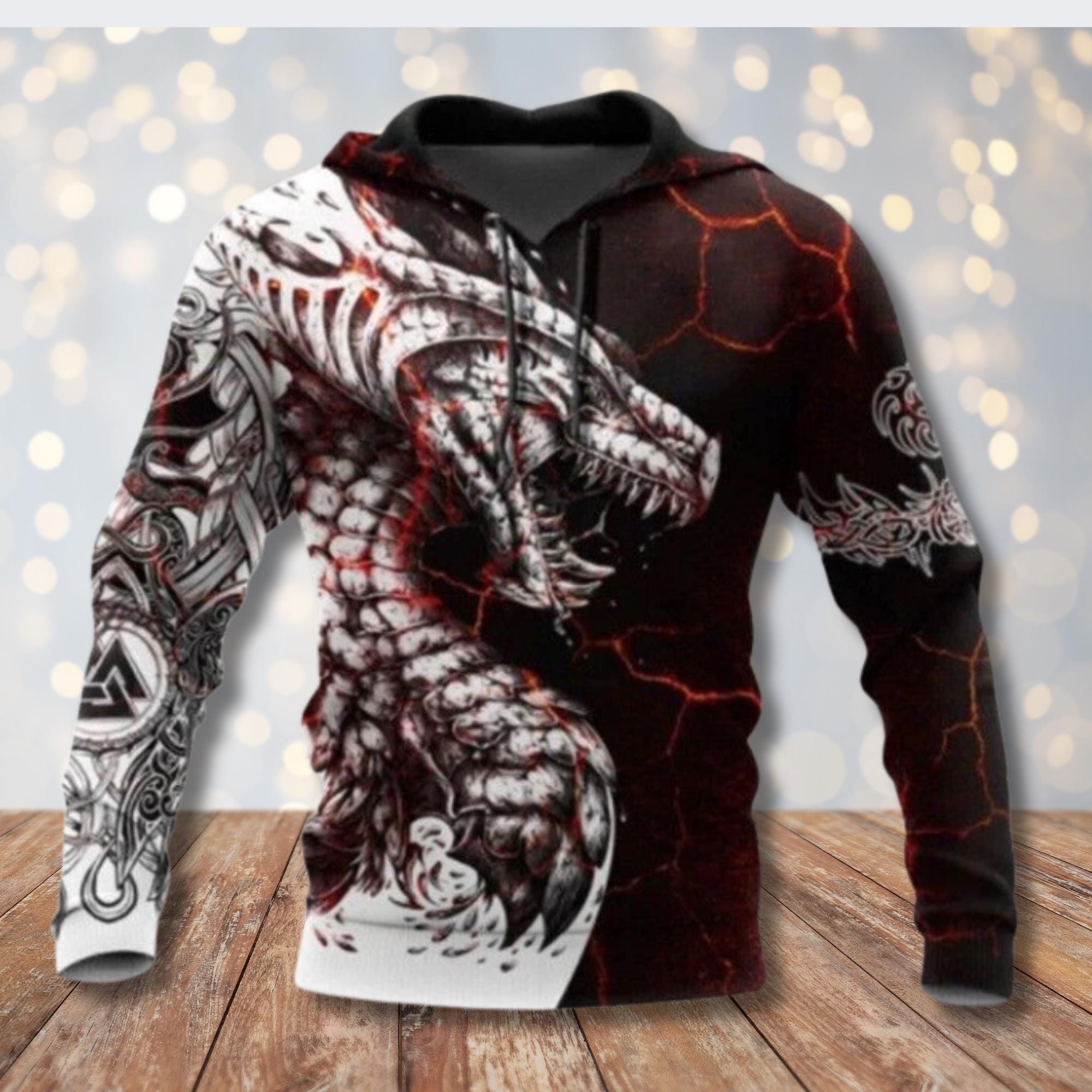 Viking Odin Hoodie - Viking Odin 3D Hoodie, Norse Tattoo Art, Unisex Fleece Sweatshirt