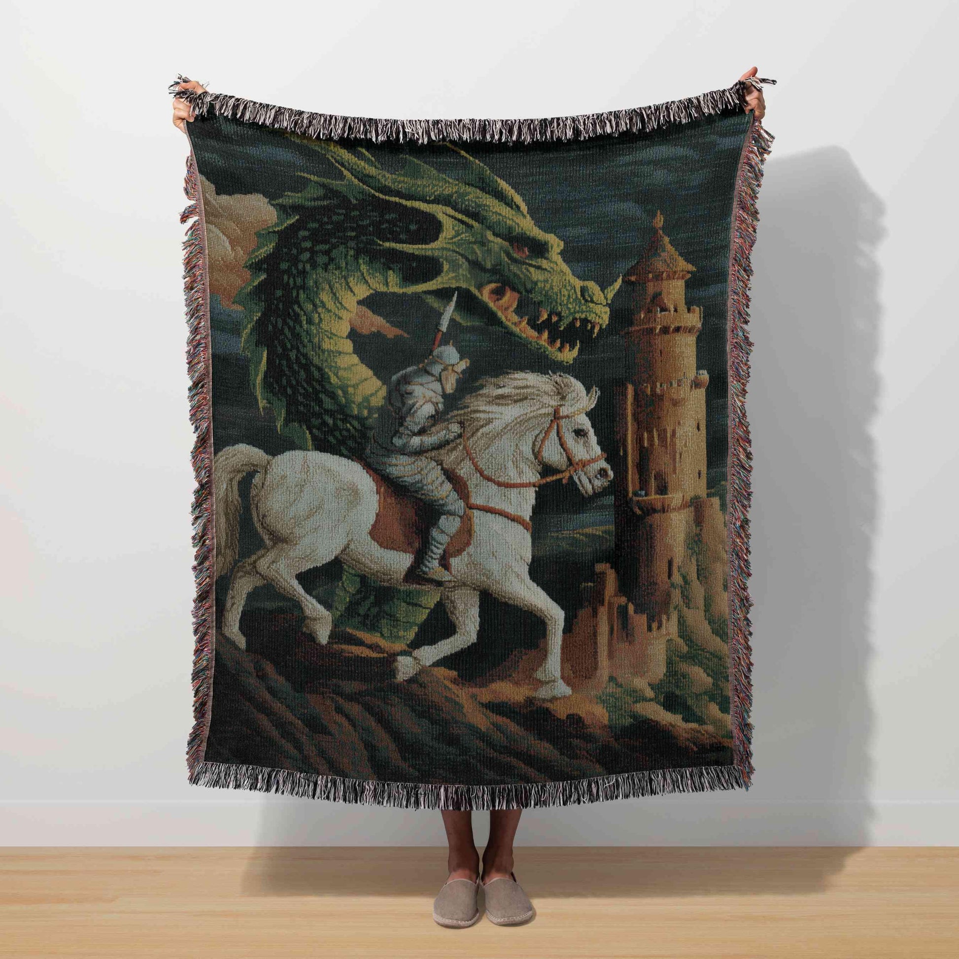 Viking Thor's Hammer Blanket - Viking Longship Woven Blanket, Medieval Norse Mythology Tapestry
