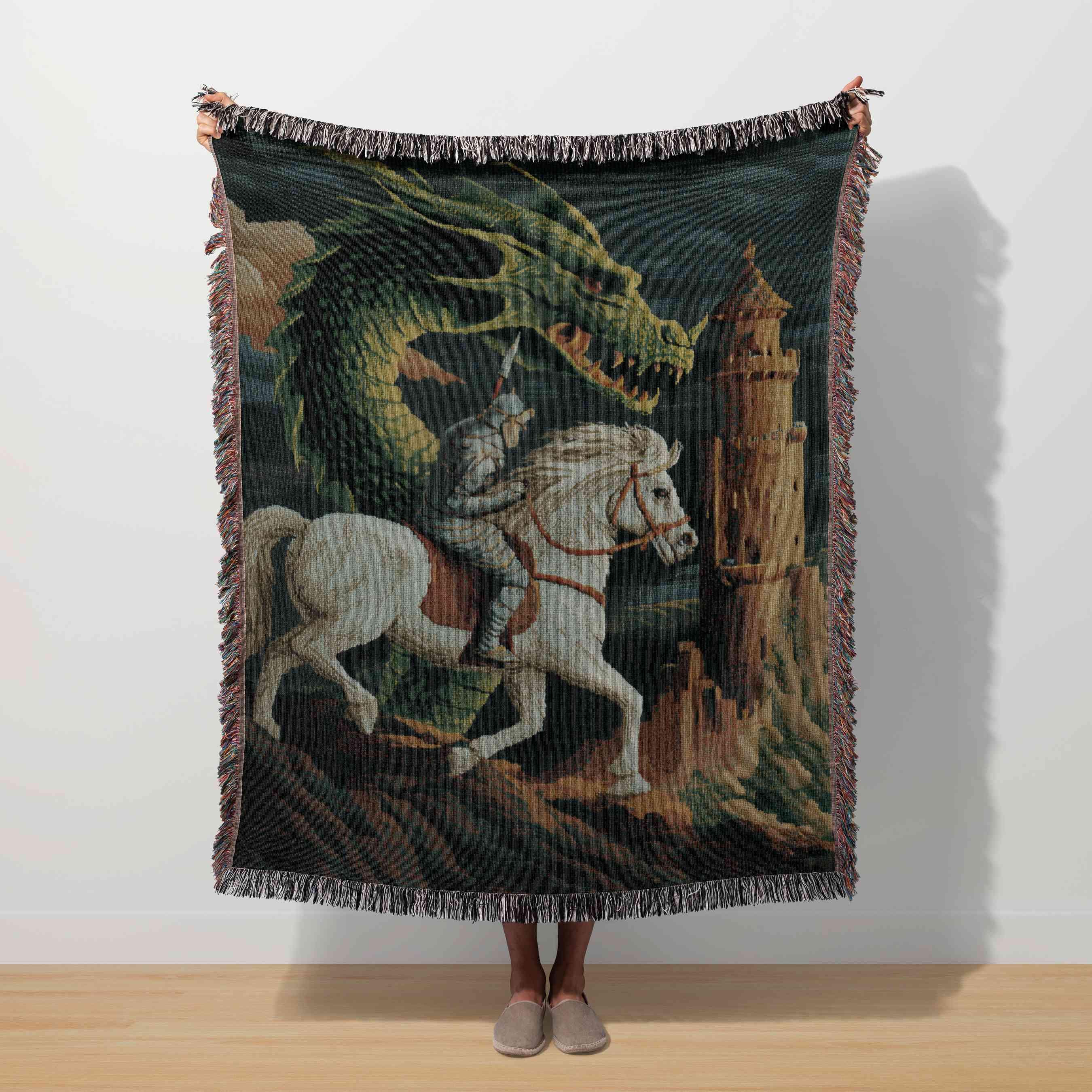 Viking Thor's Hammer Blanket - Viking Longship Woven Blanket, Medieval Norse Mythology Tapestry