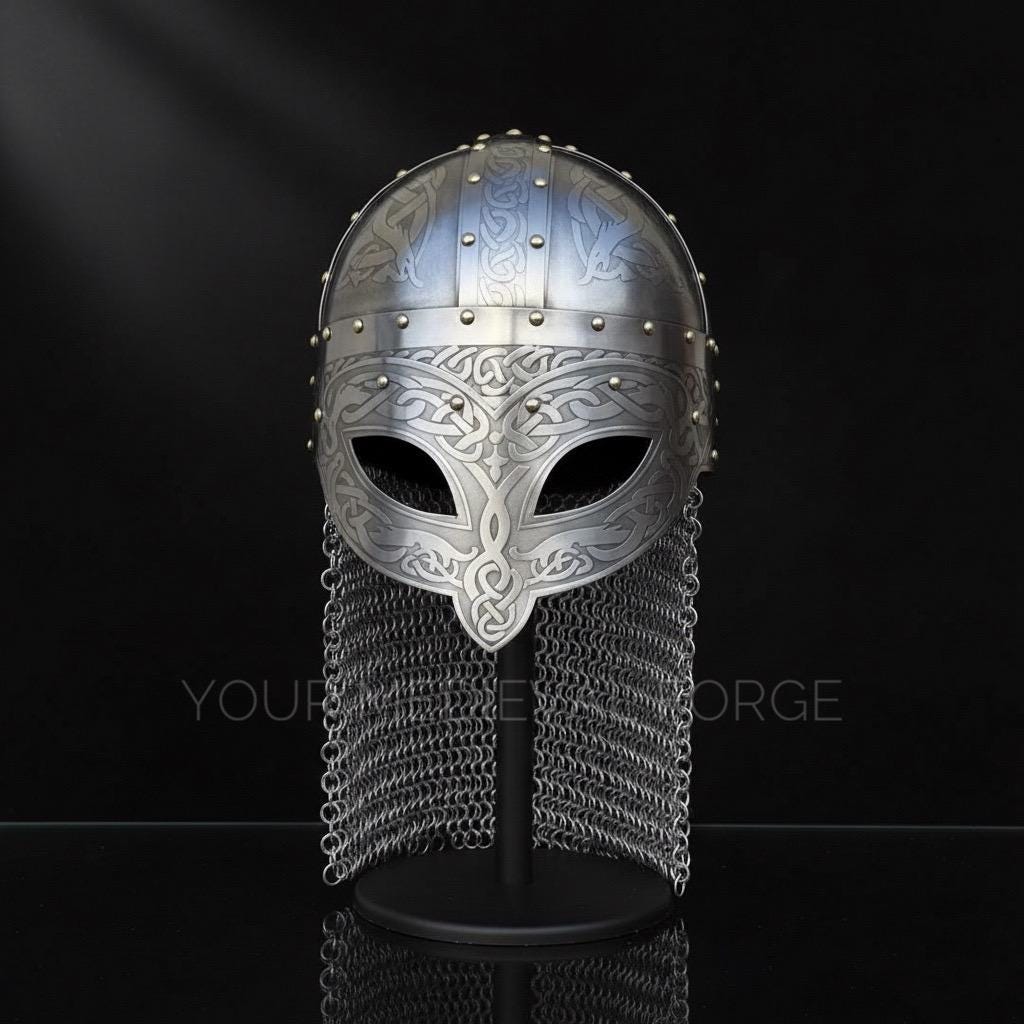 Viking Costume & LARP - Handmade Steel Viking Helmet with Chainmail, Norse Warrior Cosplay