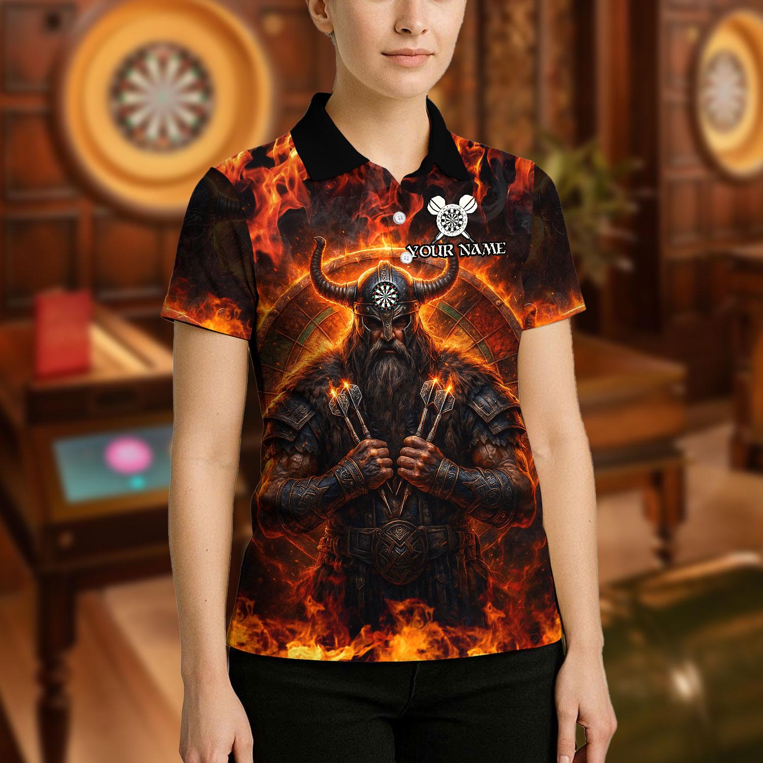Viking T-Shirt - Personalized Name Dart Polo Shirt, Viking Fire Warrior Darts Design, Custom Team