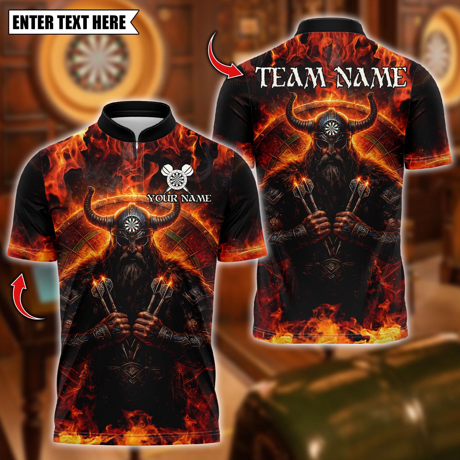 Viking T-Shirt - Personalized Name Dart Polo Shirt, Viking Fire Warrior Darts Design, Custom Team