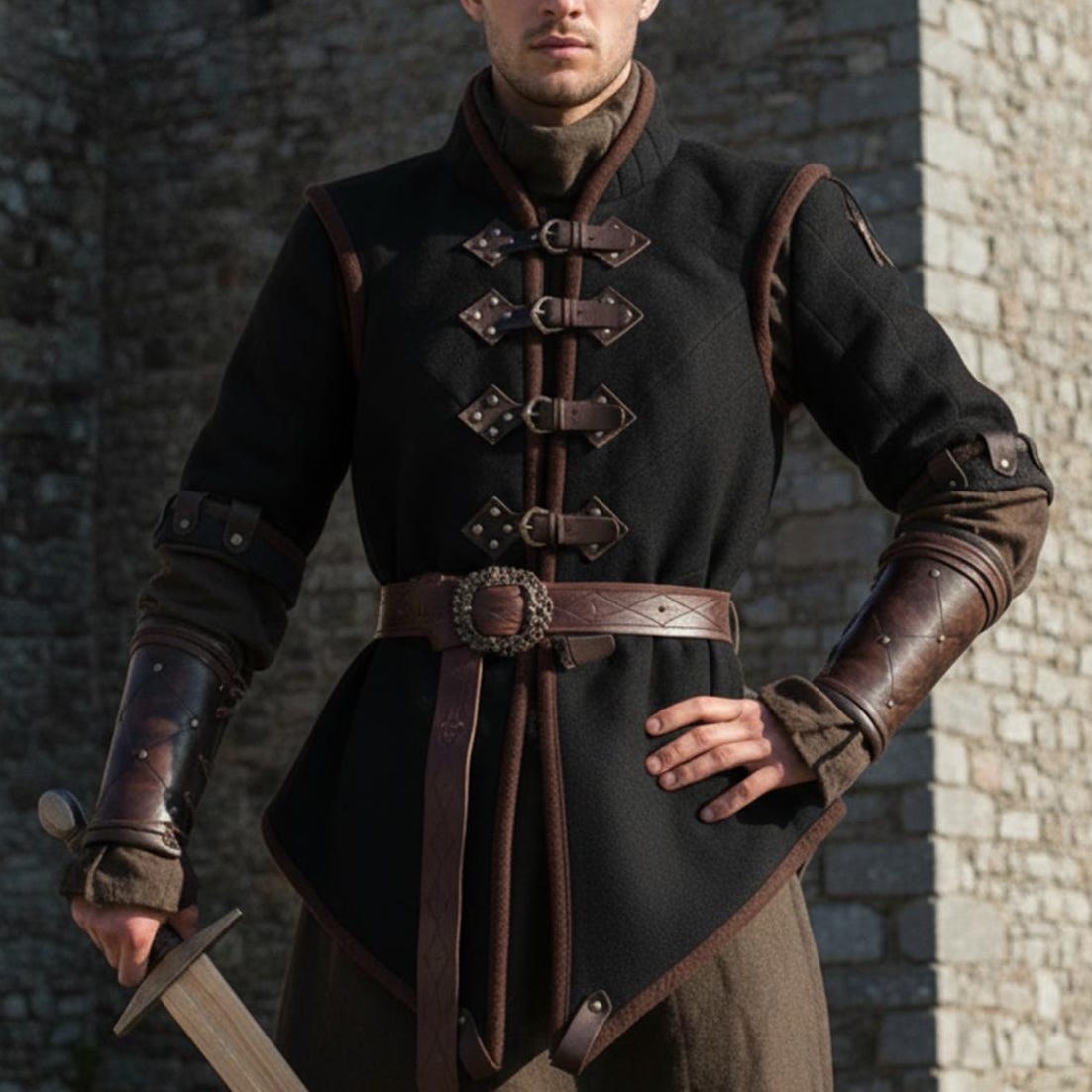 Viking Jacket - Wine Medieval Gambeson Coat for Men – Quilted Viking Armor Jacket