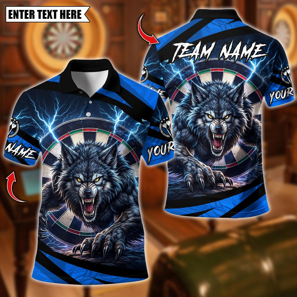 Viking T-Shirt - Personalized Name Dart Polo Shirt, Viking Fire Warrior Darts Design, Custom Team