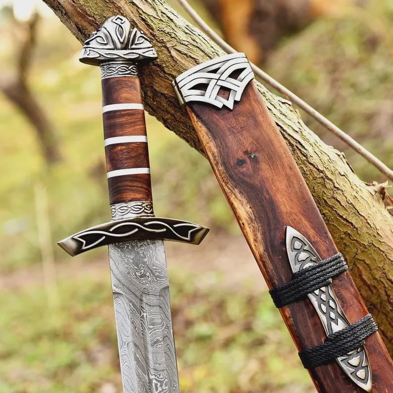 Viking Costume & LARP - Hand Crafted Northmen Damascus Steel Viking Sword, Custom Handmade Blade