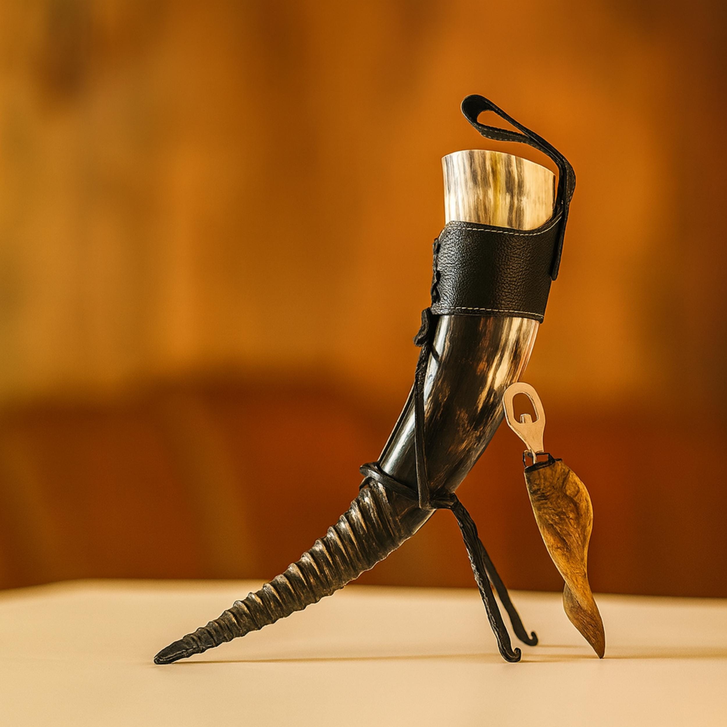 Viking Mug - Viking Drinking Horn Jormungandr Engraved, Handmade Bovine Horn Mug, Norse Mead Horn