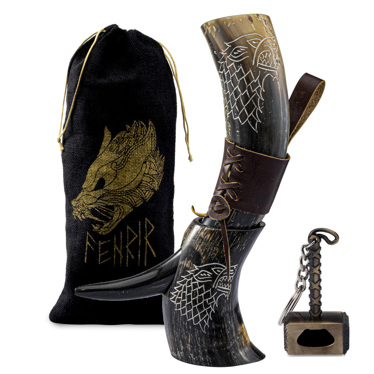 Viking Mug - SCA Viking Fireworks Print Drinking Horn w/ Leather Holster Fireworks Party Sparklers