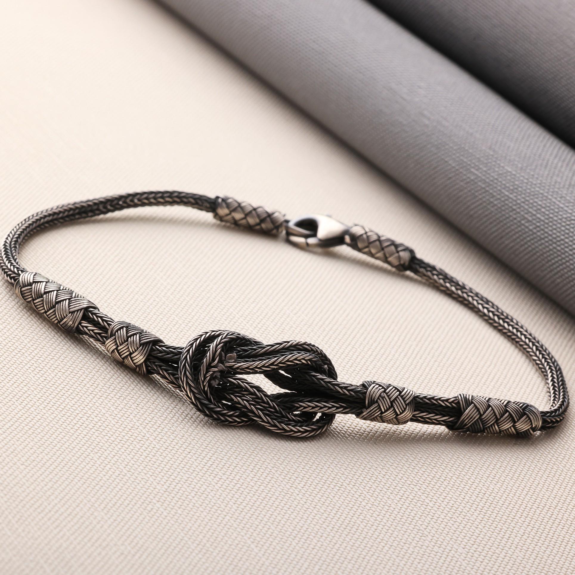 Viking Bracelet - 999 Sterling Silver Kazaziye Hand Braided Bracelet Men, Oxidized Woven Celtic