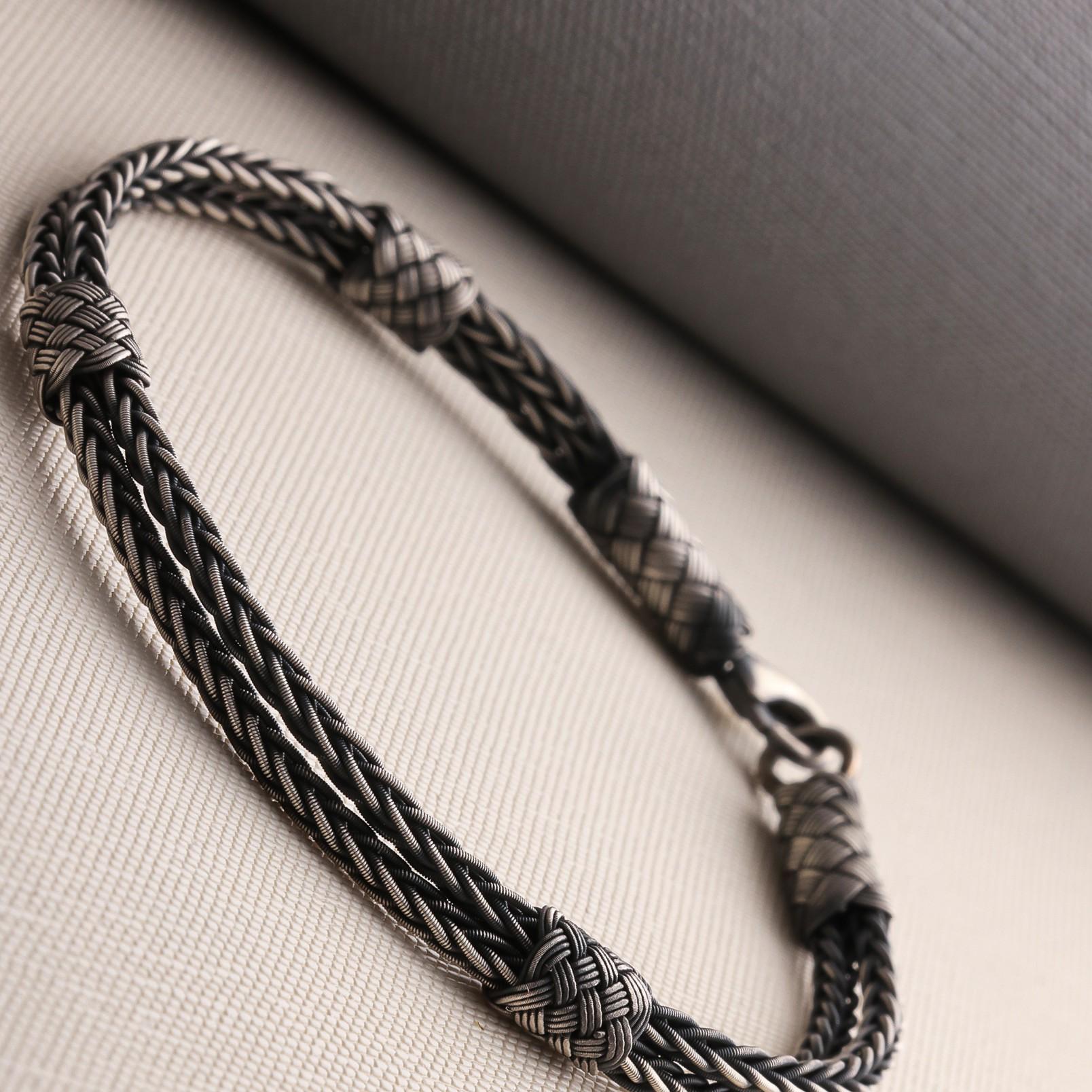 Viking Bracelet - 999 Sterling Silver Kazaziye Hand Braided Bracelet Men, Oxidized Woven Celtic