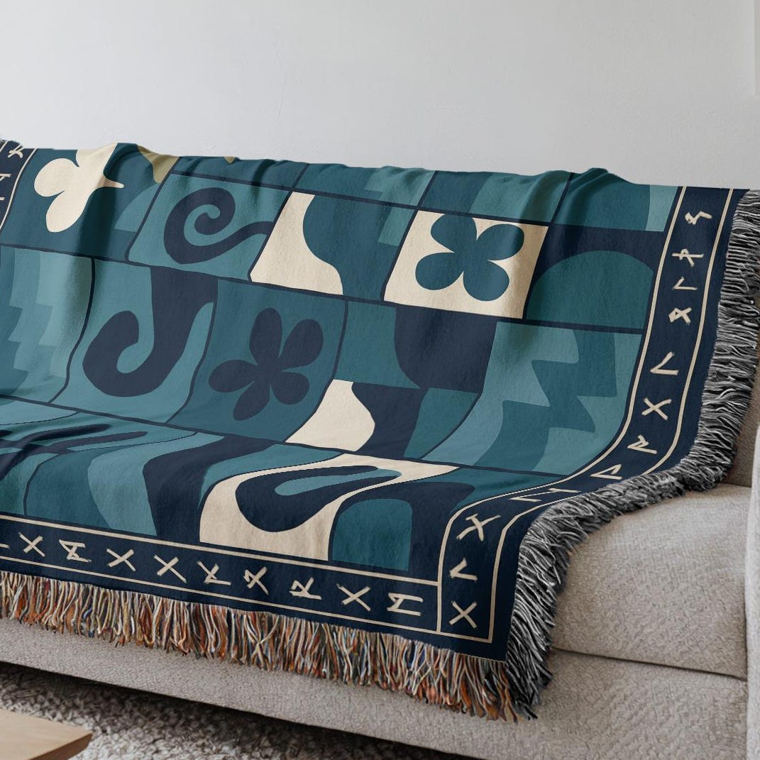 Viking Odin Blanket - Norse Mythology Woven Blanket - Odin Valknut Throw, Viking Warrior Art Gift