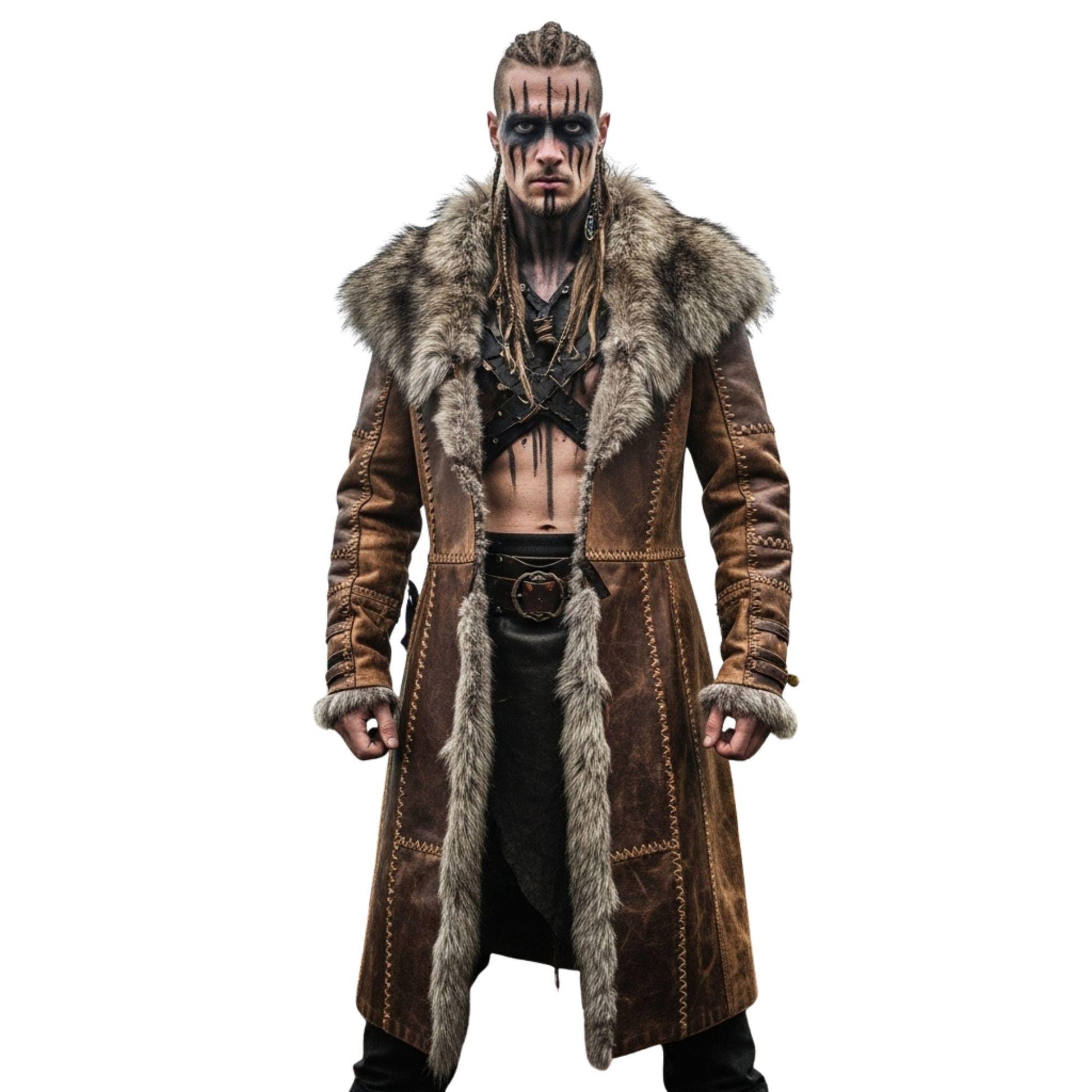 Viking Jacket - Medieval Viking Leather Coat, Fur Collar, Norse Warrior Jacket, Renaissance Fair