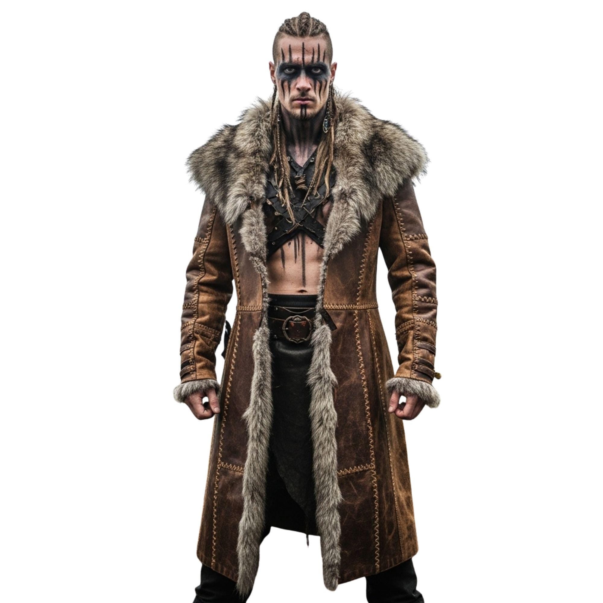 Viking Jacket - Medieval Viking Leather Coat, Fur Collar, Norse Warrior Jacket, Renaissance Fair