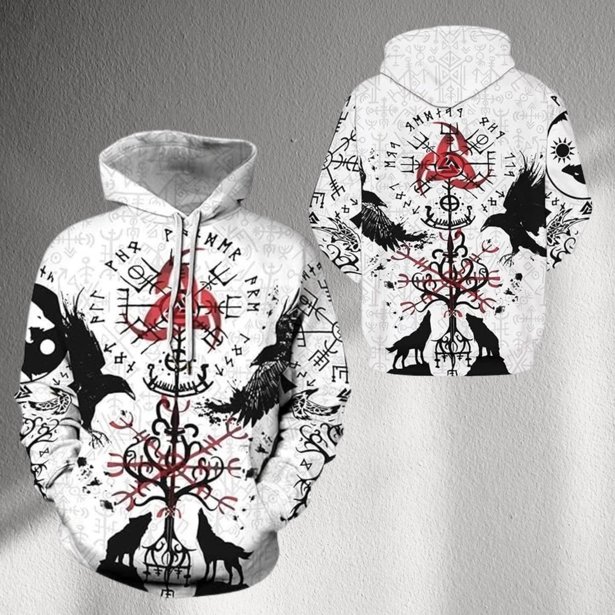 Viking Odin Hoodie - Viking Odin Raven Hoodie, Norse Mythology Valhalla Gift Pullover for Men and