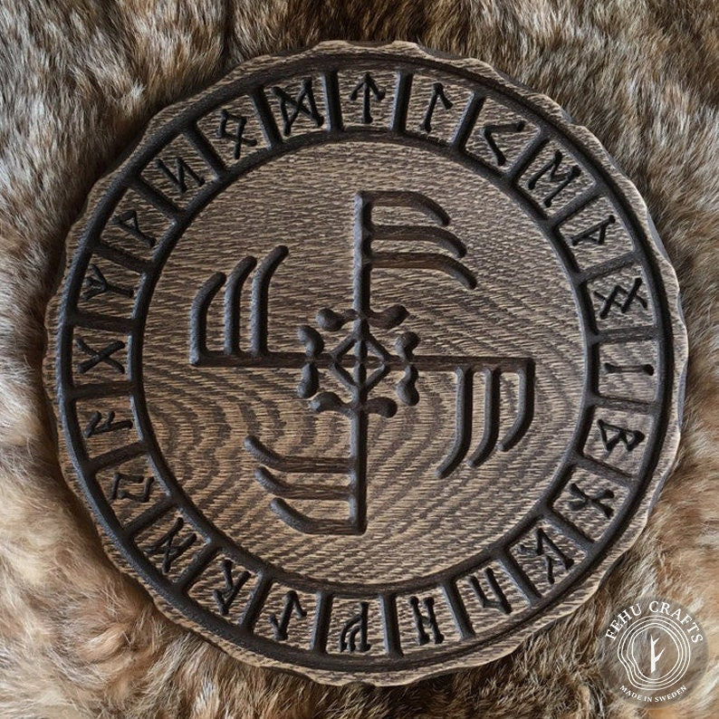 Viking Thor's Hammer Home Decor - Thor’s Hammer Mjölnir – Wooden Viking Pagan Altar Piece in Aged