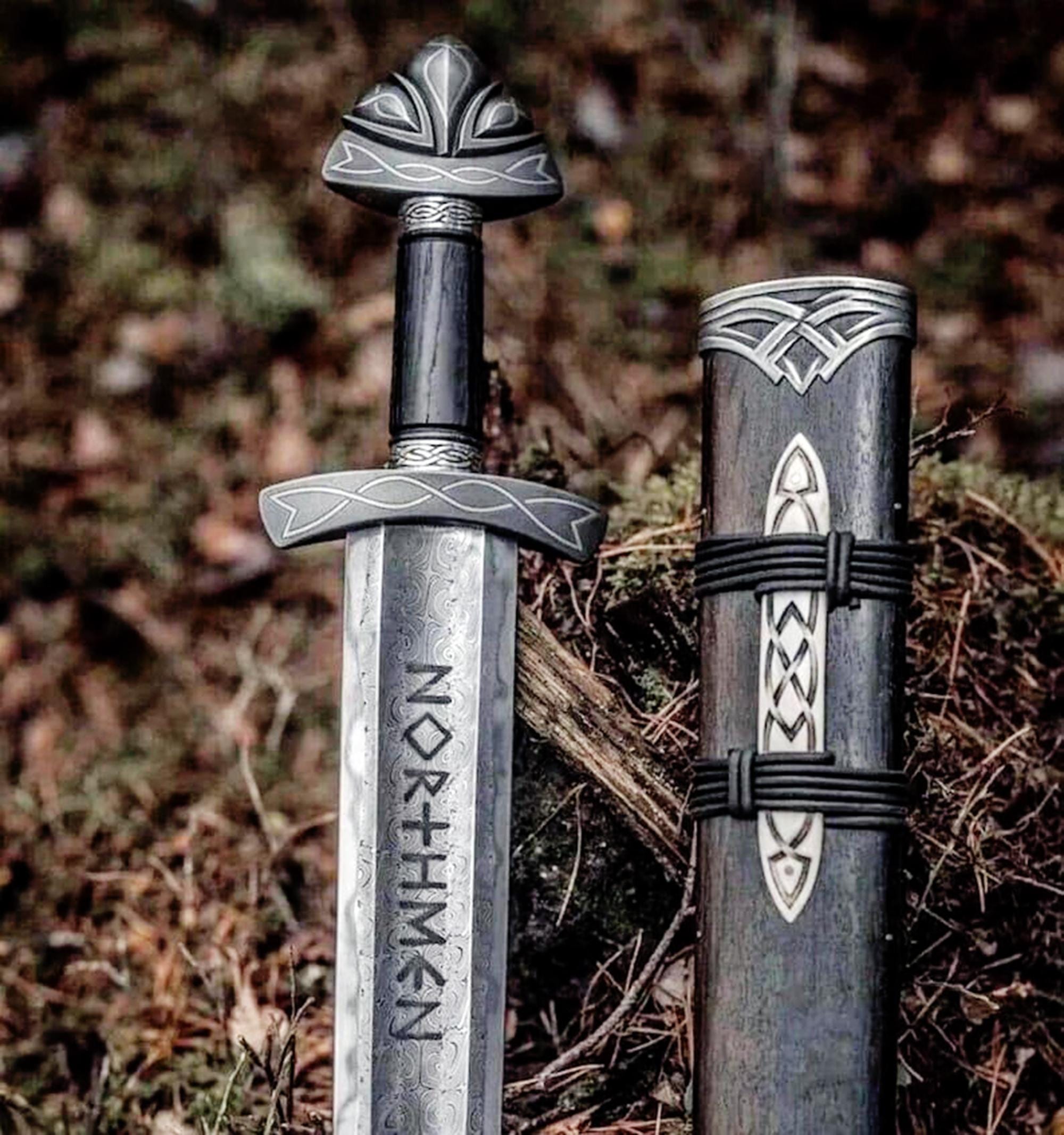 Viking Costume & LARP - Hand Crafted Northmen Damascus Steel Viking Sword, Custom Handmade Blade