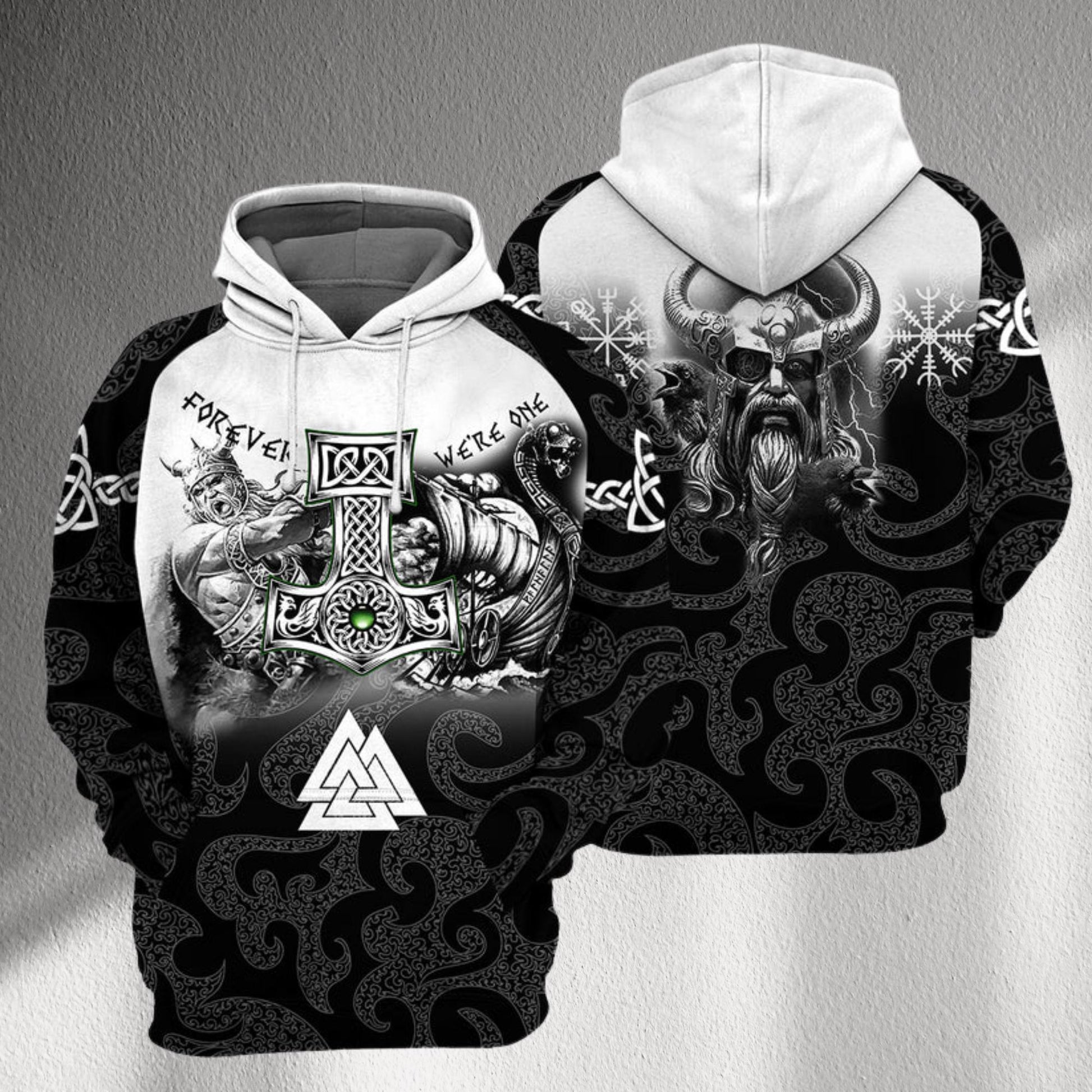 Viking Odin Hoodie - Viking Odin Raven Hoodie, Norse Mythology Valhalla Gift Pullover for Men and