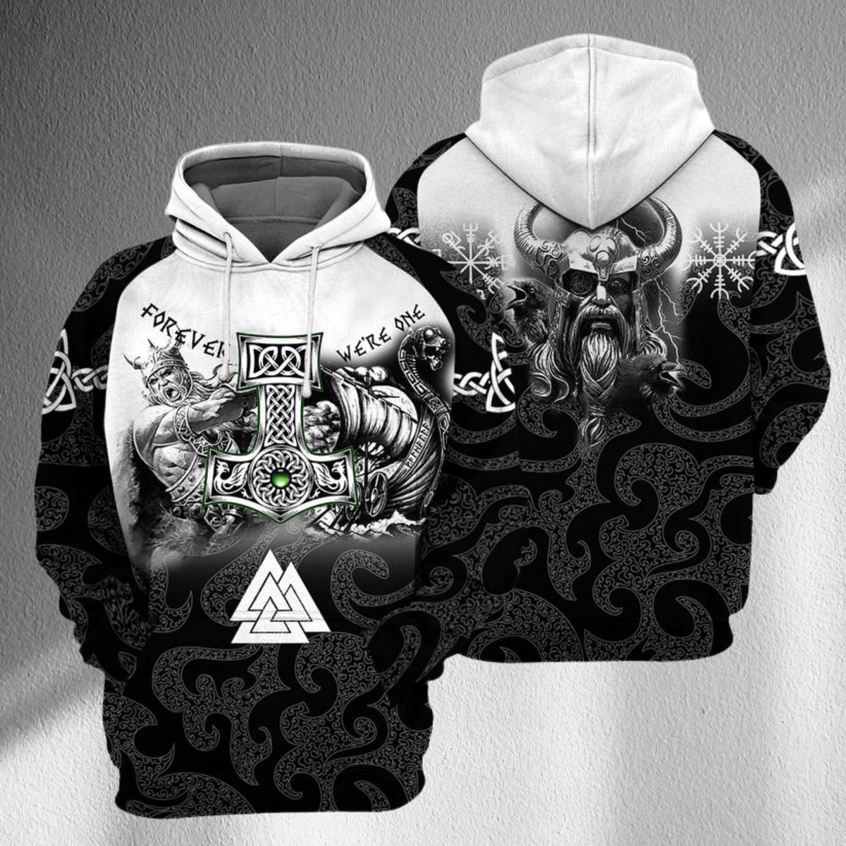 Viking Odin Hoodie - Viking Odin Raven Hoodie, Norse Mythology Valhalla Gift Pullover for Men and