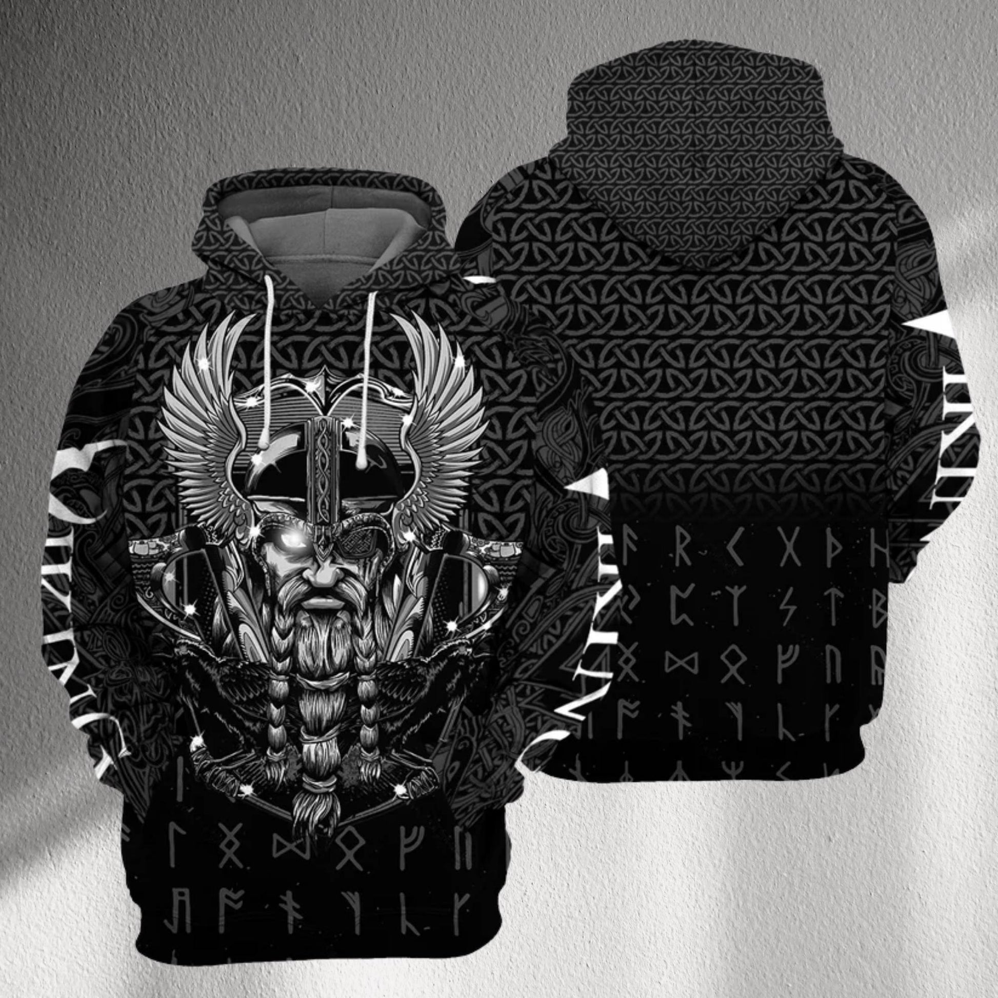 Viking Odin Hoodie - Viking Odin Raven Hoodie, Norse Mythology Valhalla Gift Pullover for Men and