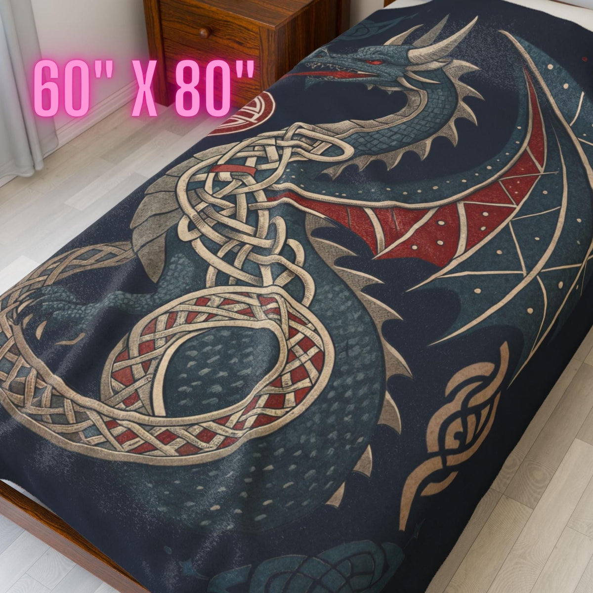 Viking Blanket - Scandinavian Aesthetic Viking Dragon Sherpa/Velvet Blanket - Unique Gift for