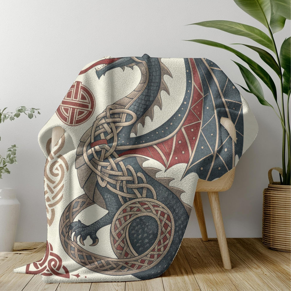 Viking Blanket - Scandinavian Aesthetic Viking Dragon Sherpa/Velvet Blanket - Unique Gift for