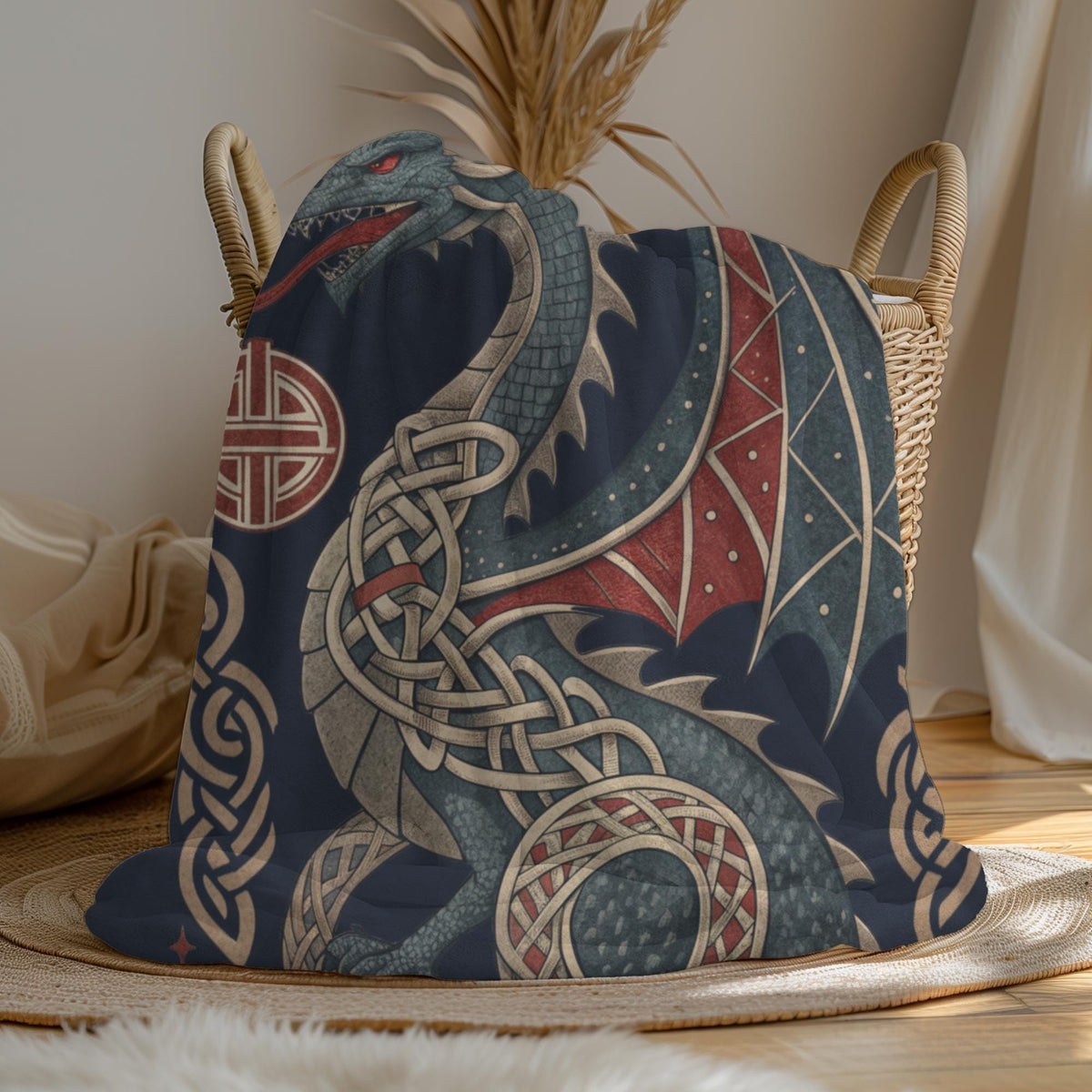 Viking Blanket - Scandinavian Aesthetic Viking Dragon Sherpa/Velvet Blanket - Unique Gift for
