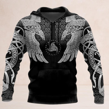 Viking Wolf Hoodie - Viking Norse Runes Hoodie Collection, Raven Wolf Dragon Vegvisir Sweatshirt