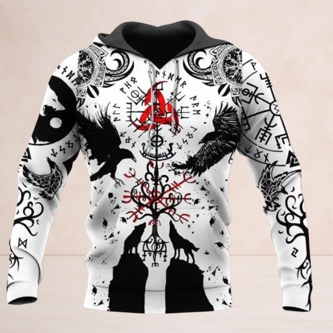 Viking Wolf Hoodie - Viking Norse Runes Hoodie Collection, Raven Wolf Dragon Vegvisir Sweatshirt