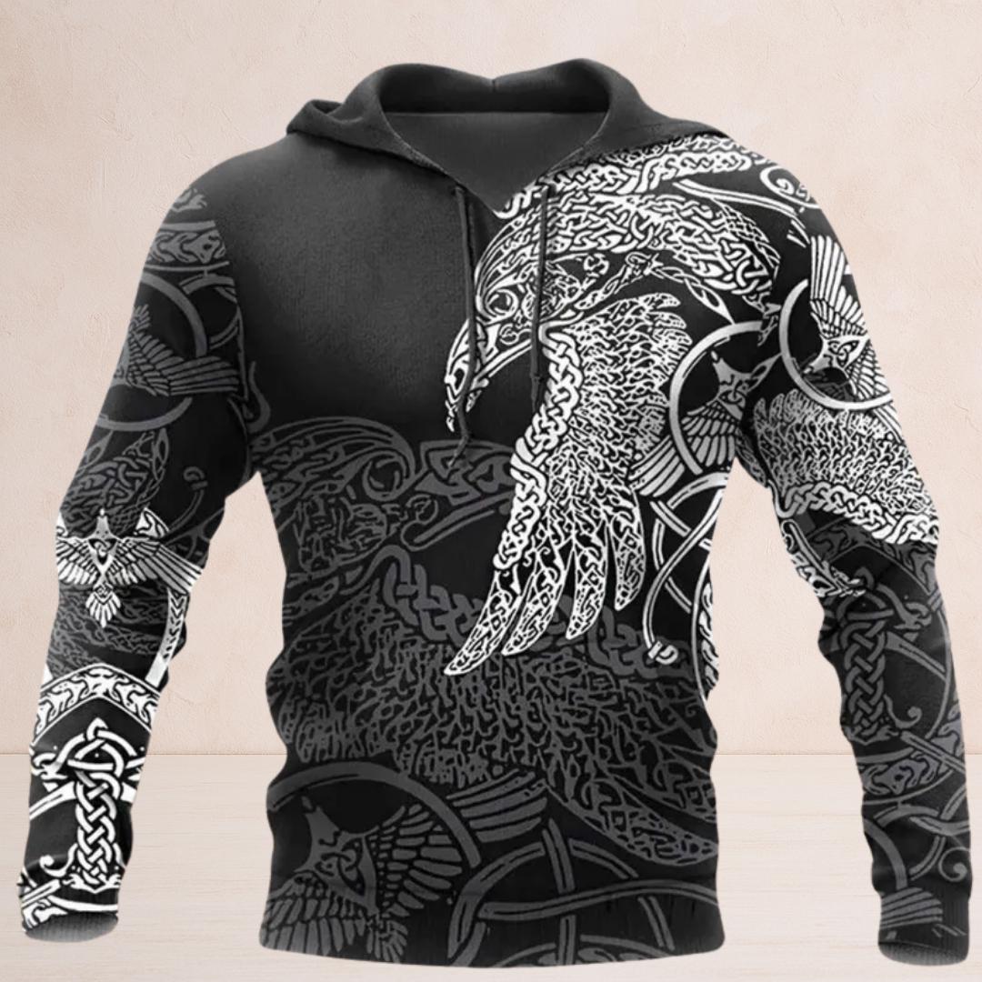 Viking Wolf Hoodie - Viking Norse Runes Hoodie Collection, Raven Wolf Dragon Vegvisir Sweatshirt