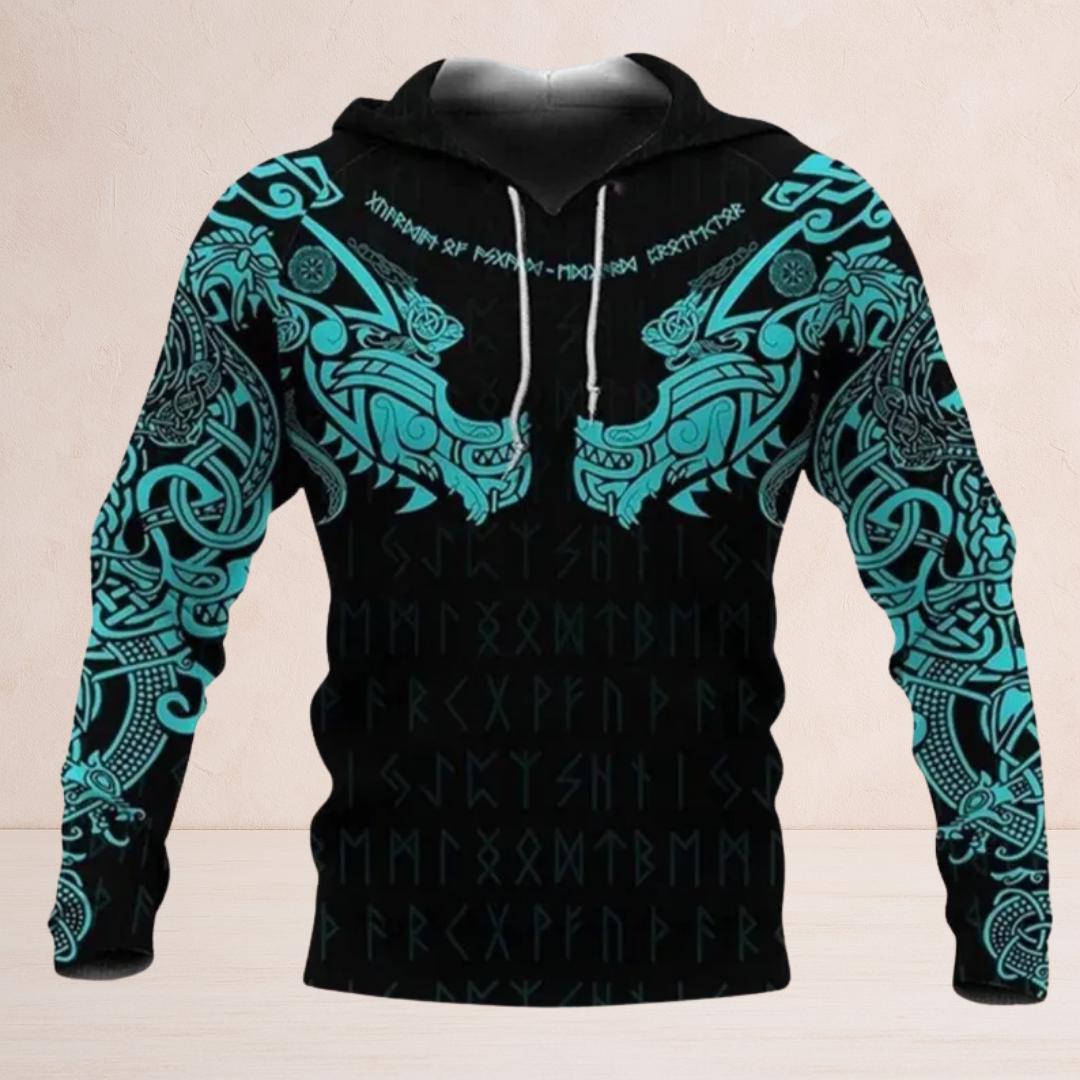 Viking Wolf Hoodie - Viking Norse Runes Hoodie Collection, Raven Wolf Dragon Vegvisir Sweatshirt