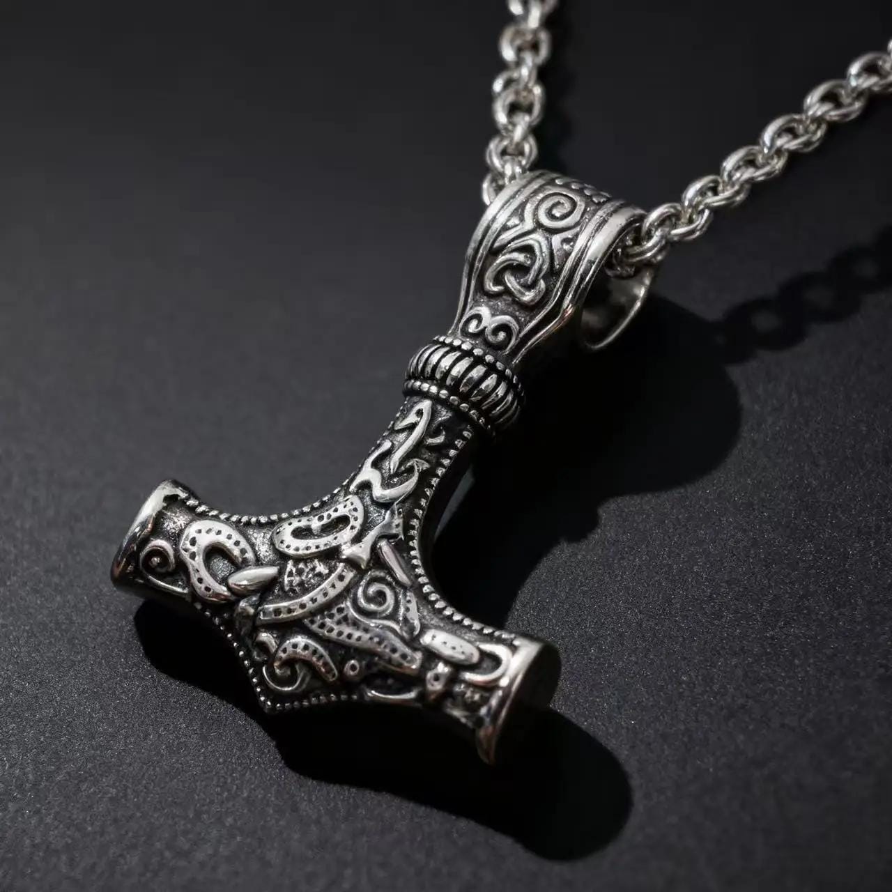 Viking Thor's Hammer Necklace - Mjolnir Necklace, Wolf Chain, Fenrir Amulet, Handmade Viking