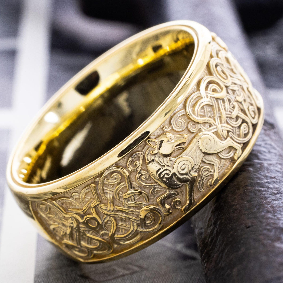 Viking Ring - Handcrafted Norse Gold Ring with Ornament, Ancient Norse Jewelry Reconstruction