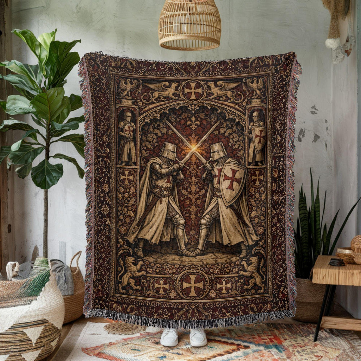 Viking Blanket - Viking Couple Woven Blanket, Norse Warrior Tapestry, Nordic Mythology Wall