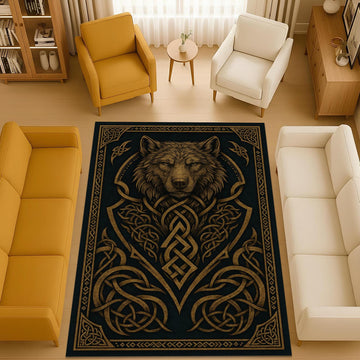 Viking Wolf Rug - Celtic Wolf Knot Rug Viking Nordic Symbol Art Carpet Dark Mythic Tribal Decor