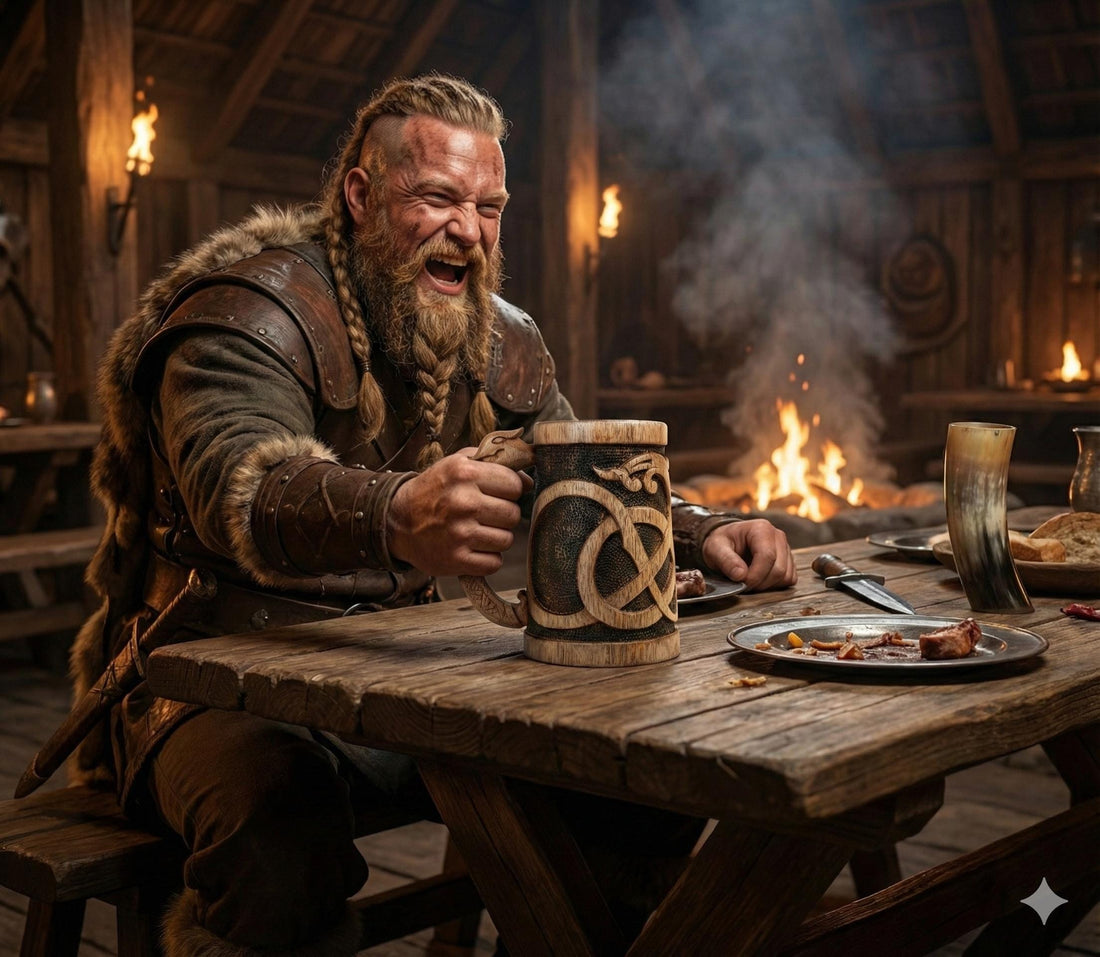 Viking Mug - Norse Empire 20oz Hand Carved Wooden Beer Mug - Urnes Style Viking Tankard