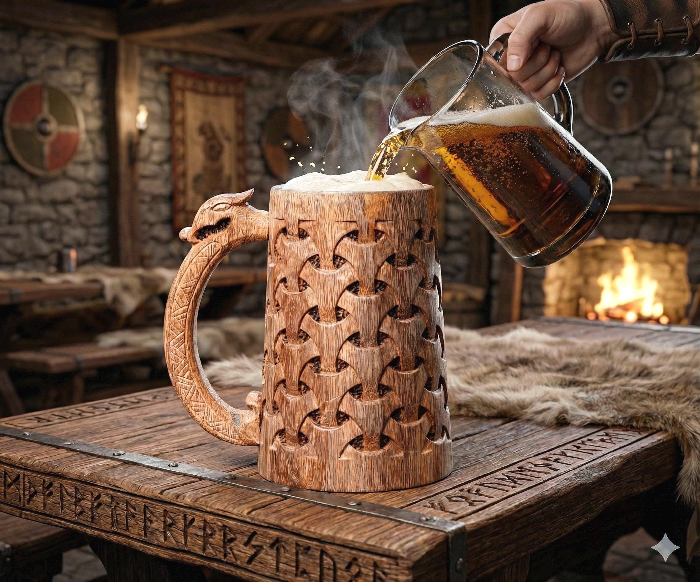 Viking Thor's Hammer Mug - Viking horn-Norse symbol engraved Horn Mugs - Vegvisir, Thor's Hammer