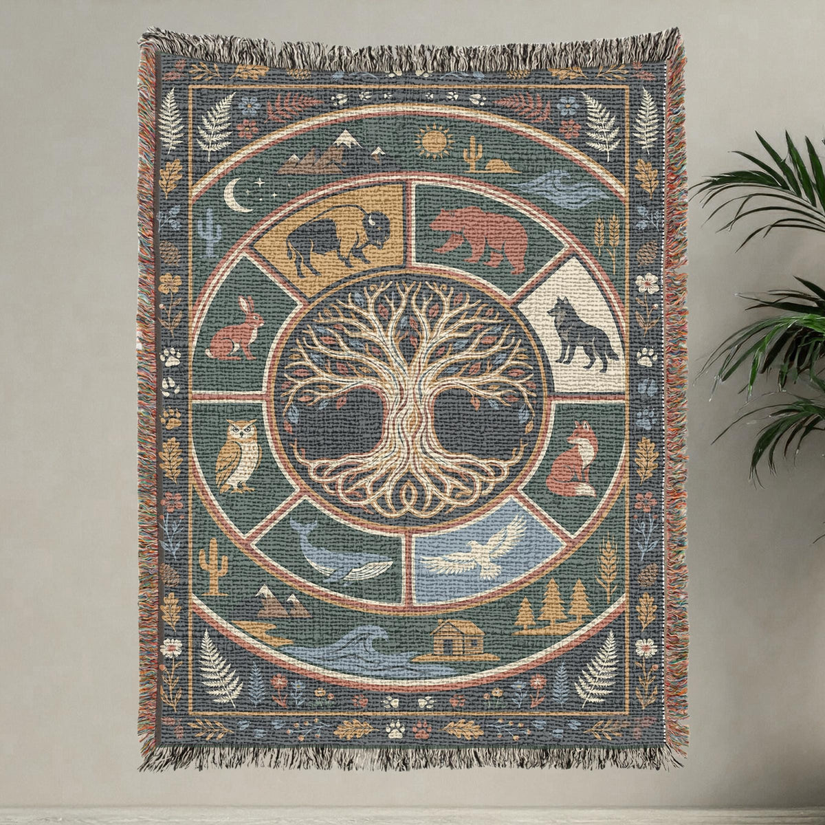 Viking Yggdrasil Tree of Life Blanket - Yggdrasil Woven Blanket, Norse Mythology Tapestry, Viking