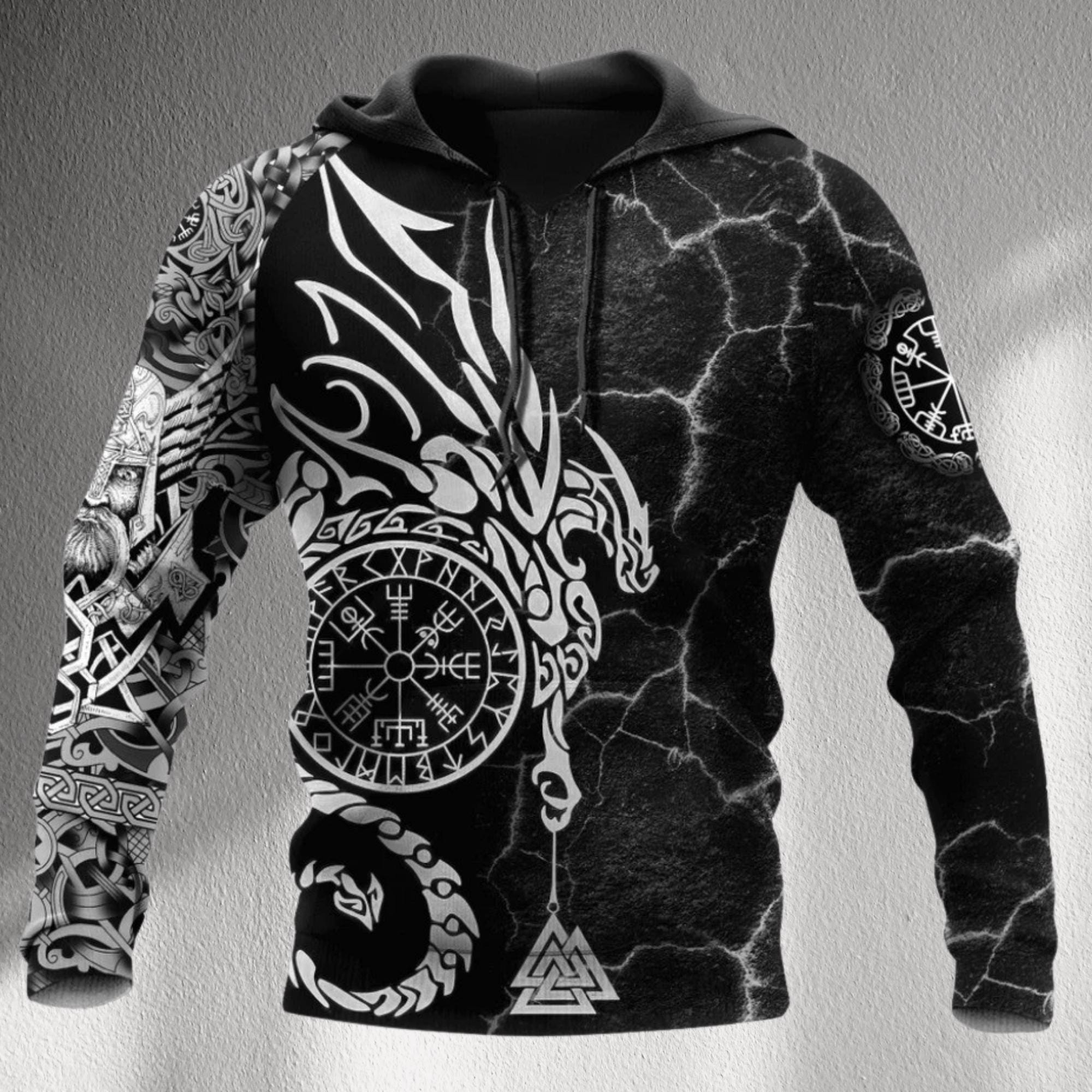 Viking Odin Hoodie - Viking Odin 3D Hoodie, Norse Tattoo Art, Unisex Fleece Sweatshirt