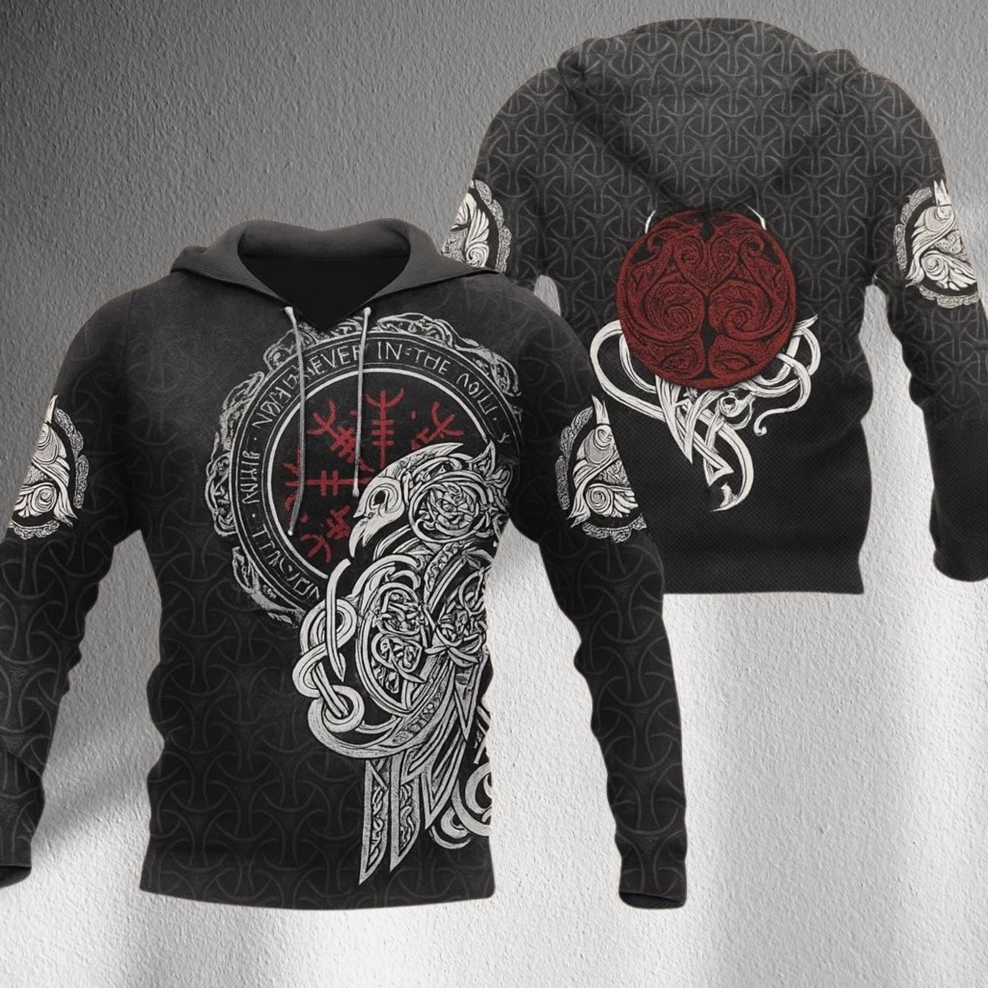 Viking Odin Hoodie - Viking Odin 3D Hoodie, Norse Tattoo Art, Unisex Fleece Sweatshirt