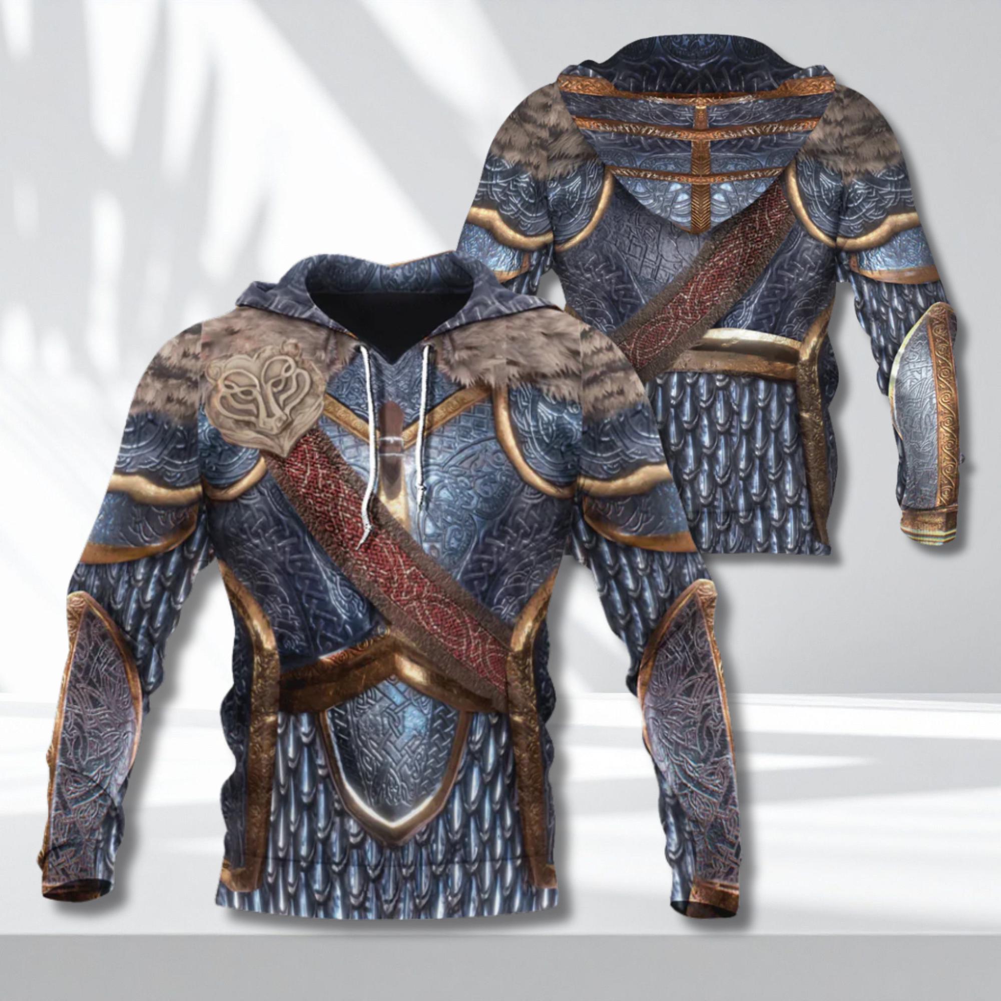 Viking Hoodie - Viking Armor Hoodie, Medieval Warrior All Over Print Pullover, Norse Axe Chainmail